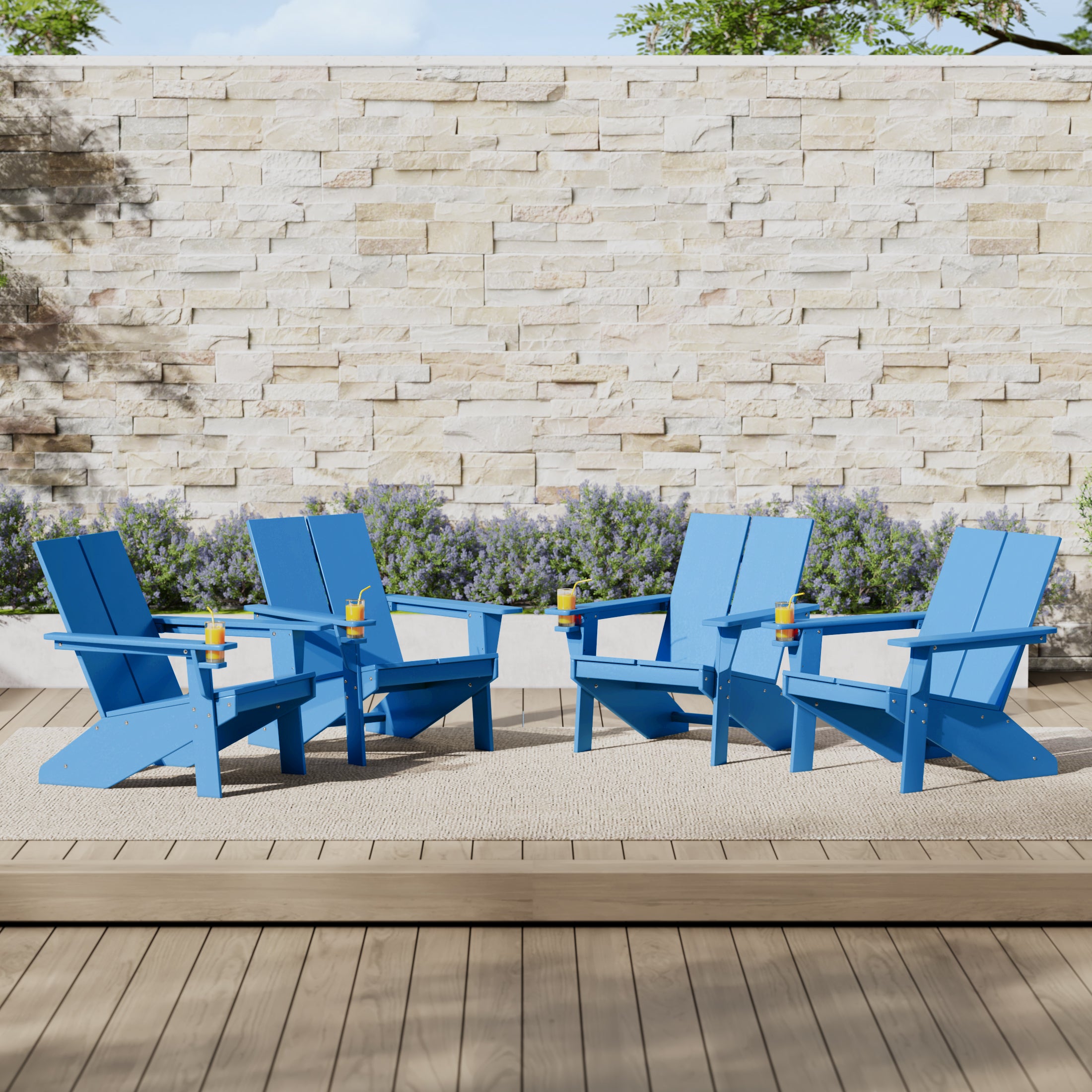 Seaview Outdoor HDPE Modern Adirondack Chair with Cup Holder (Set of 4)