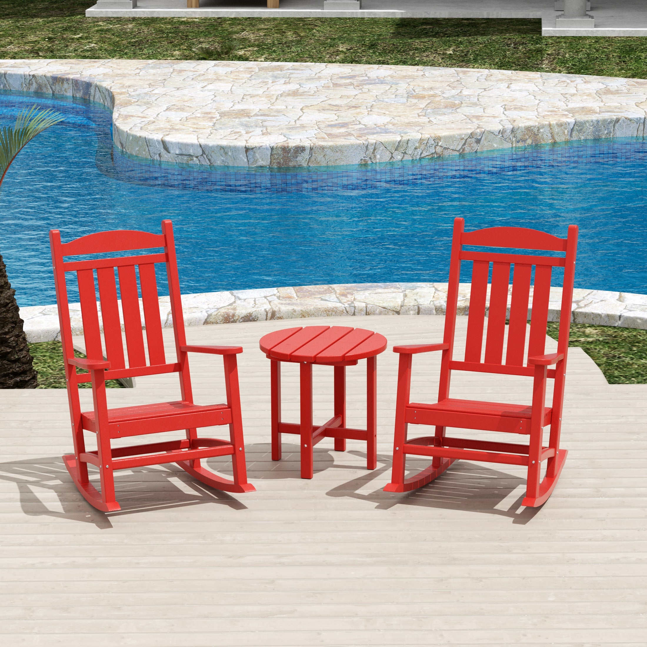 LAKEHOUSE Classic Outdoor Porch Rocking Chair with Round Side