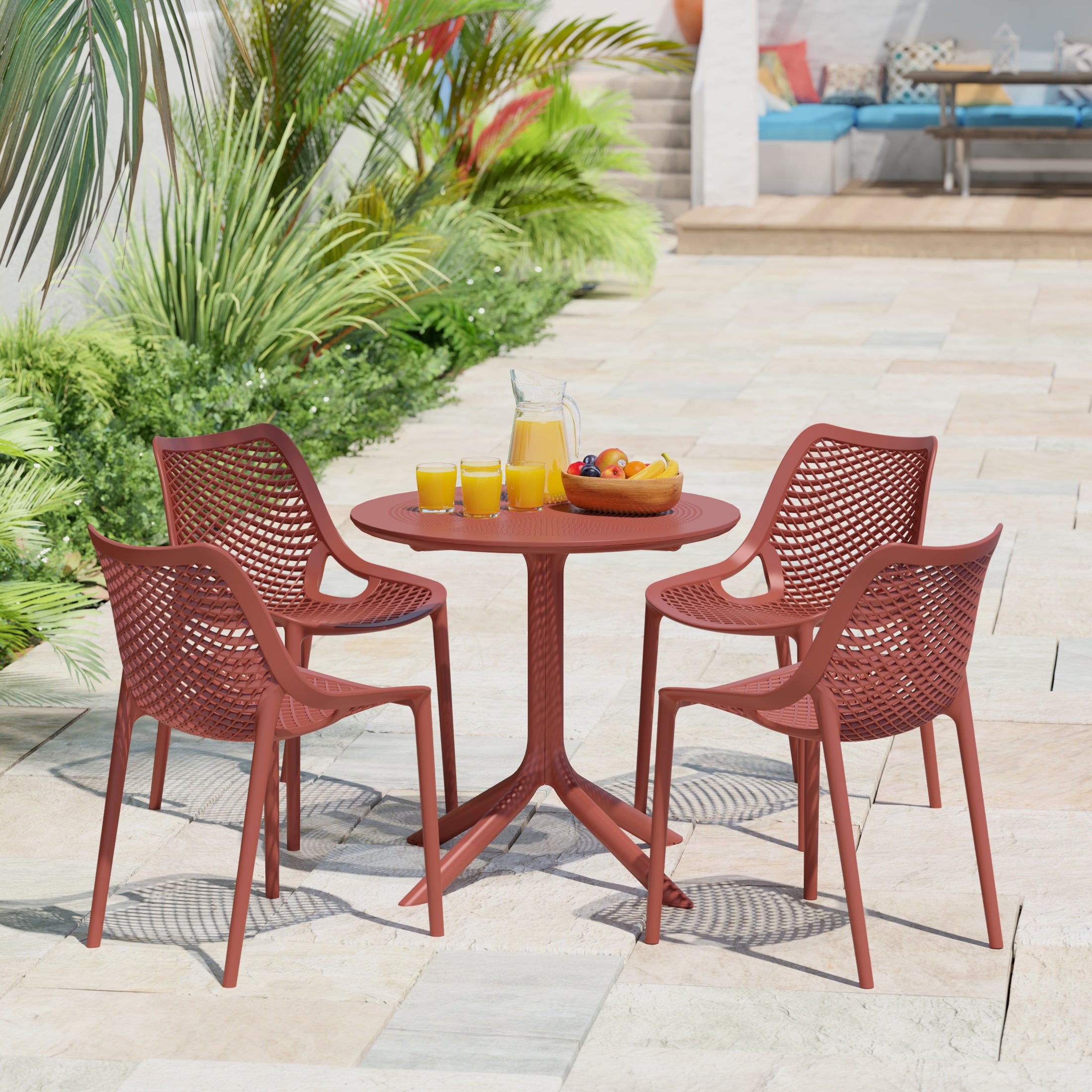 Sunshine 31.5" Round Plastic Outdoor Patio Dining Table for 4