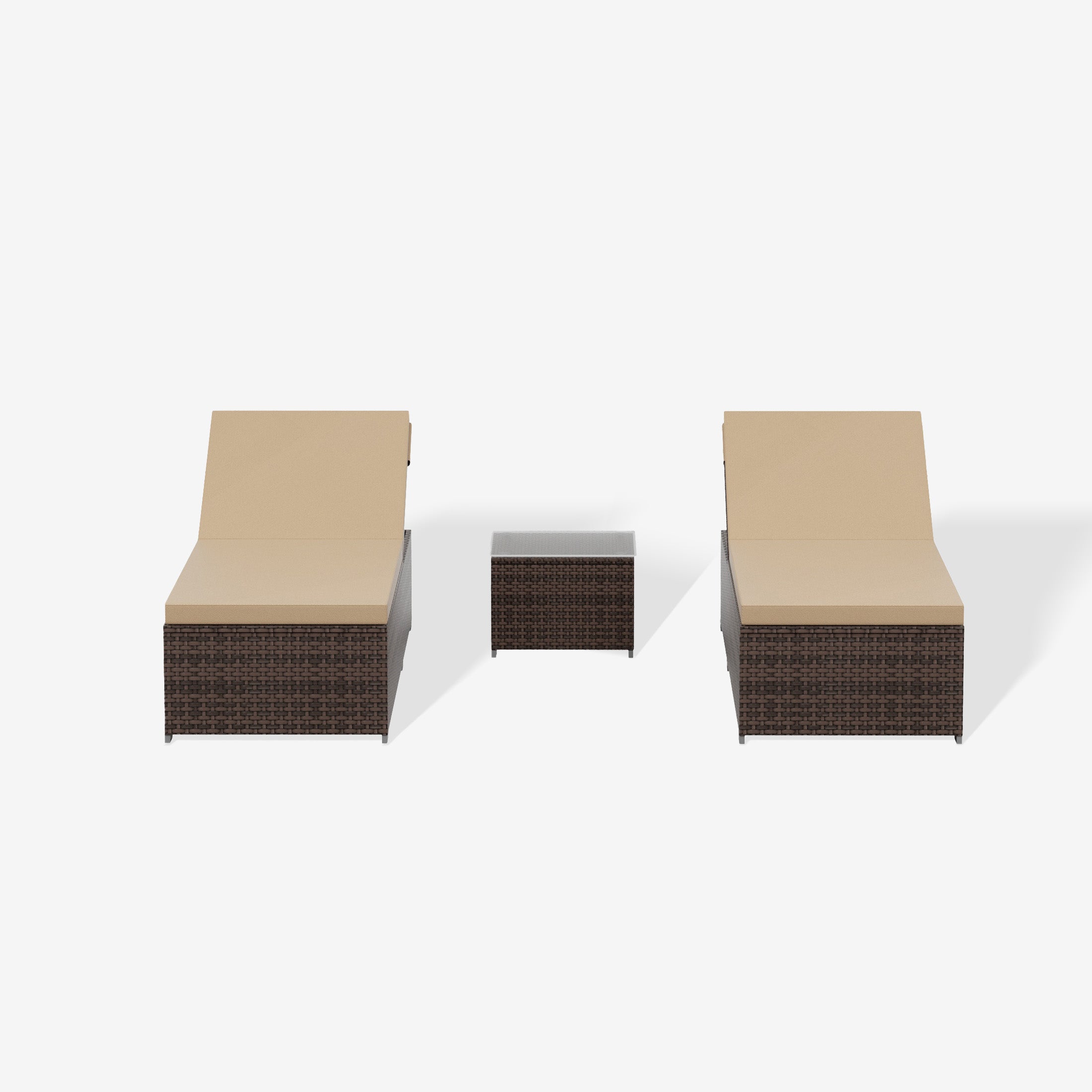 3-Piece Outdoor Wicker Chaise Lounge Set with Side Table
