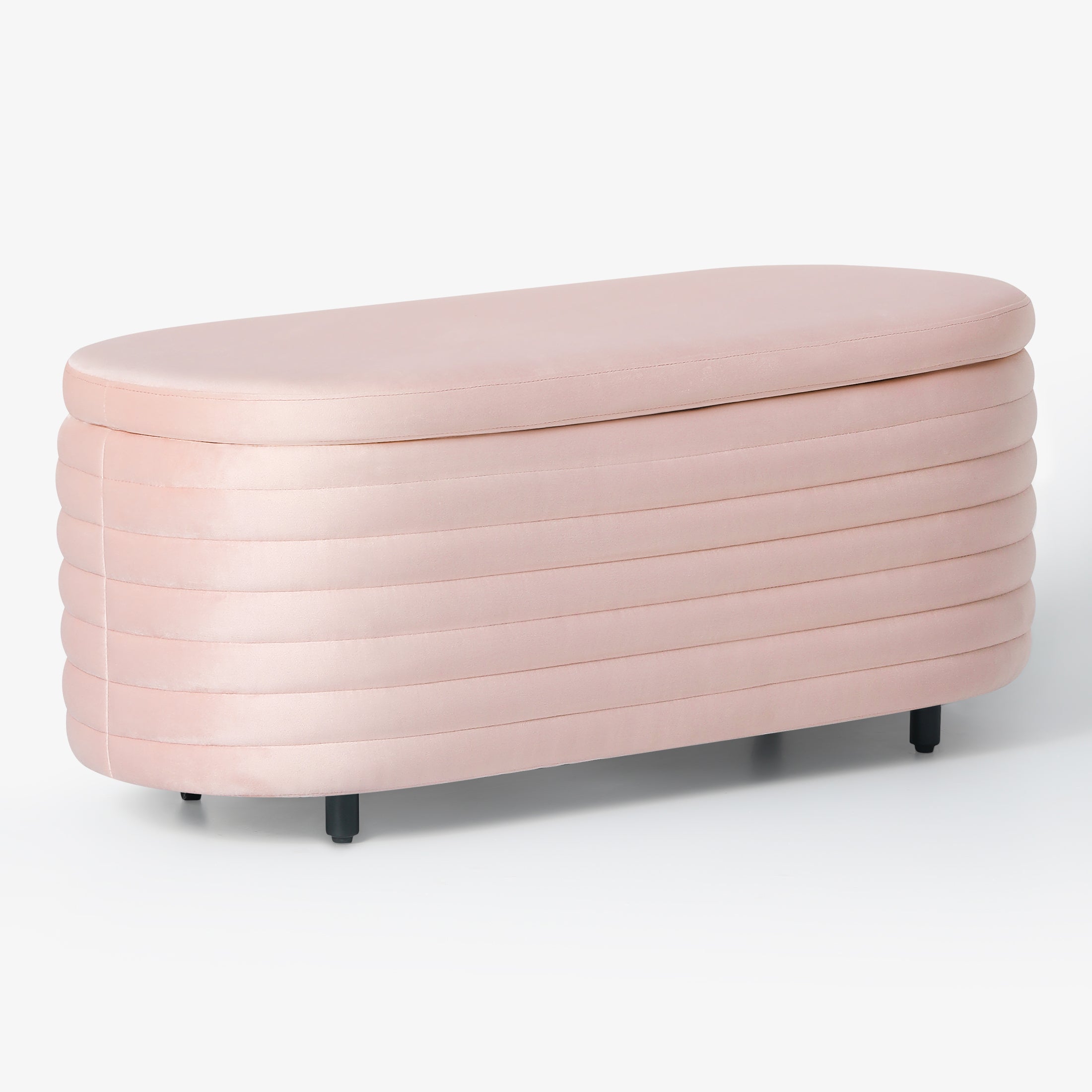 Alaia 42" Wide Mid-Century Modern Upholstered Velvet Tufted Oval Storage Ottoman Bench