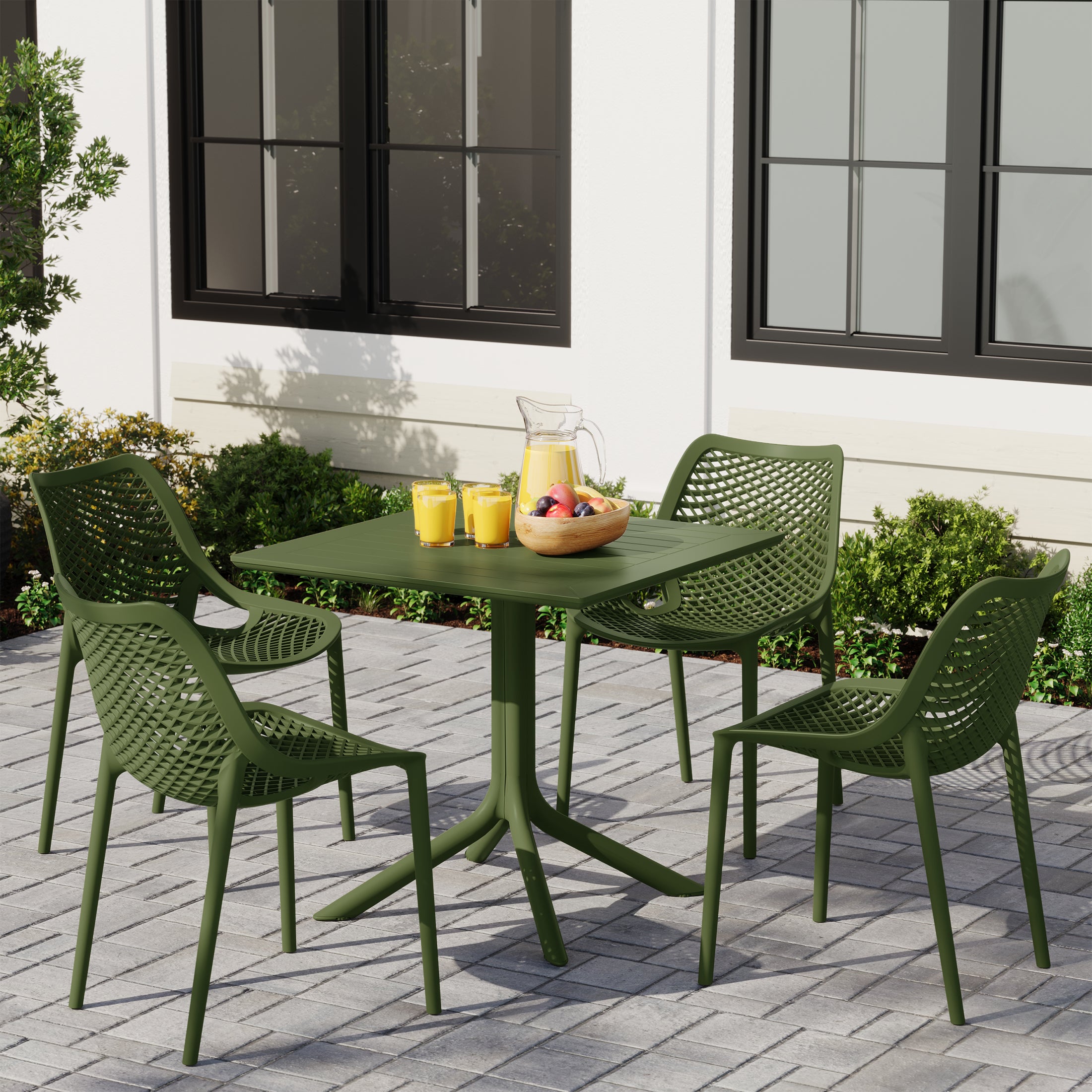 Sunshine 5-Piece Resin Square Patio Dining Table Set with Stackable Patio Dining Chairs