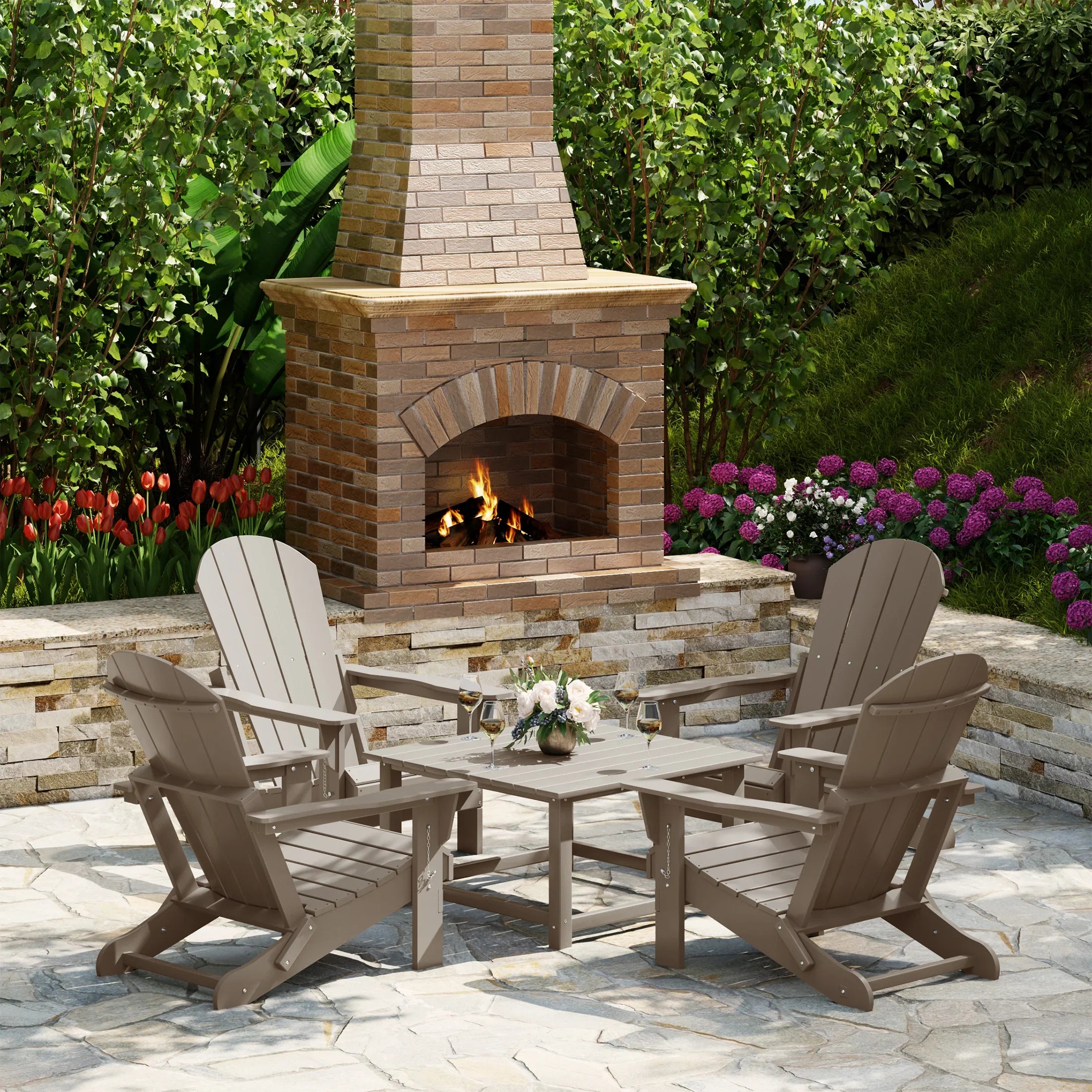 Paradise 5-Piece HDPE Adirondack Chair Outdoor Patio Square Table Conv