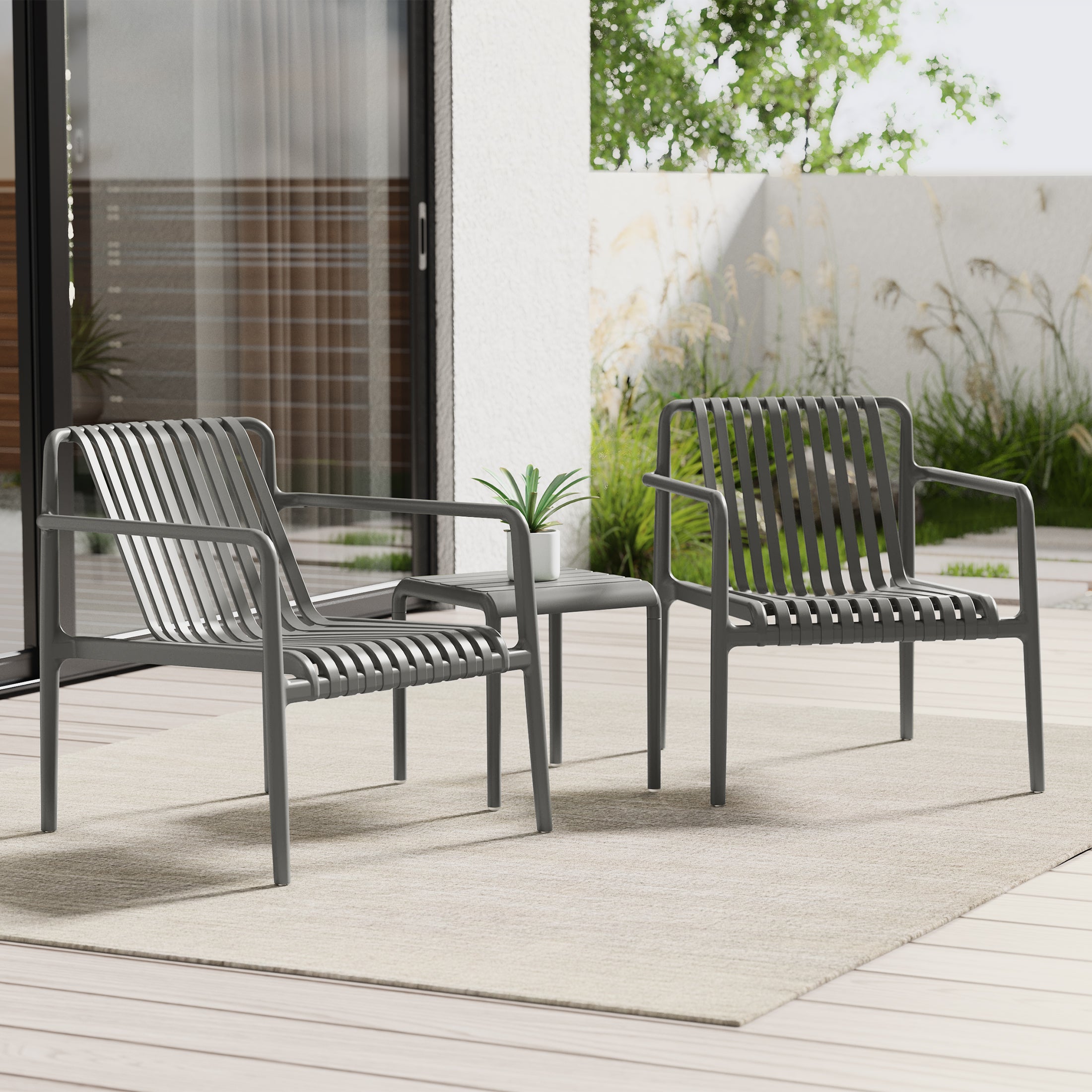 Sunshine Outdoor Modern Stackable Plastic Patio Club Armchairs (Set of 2)