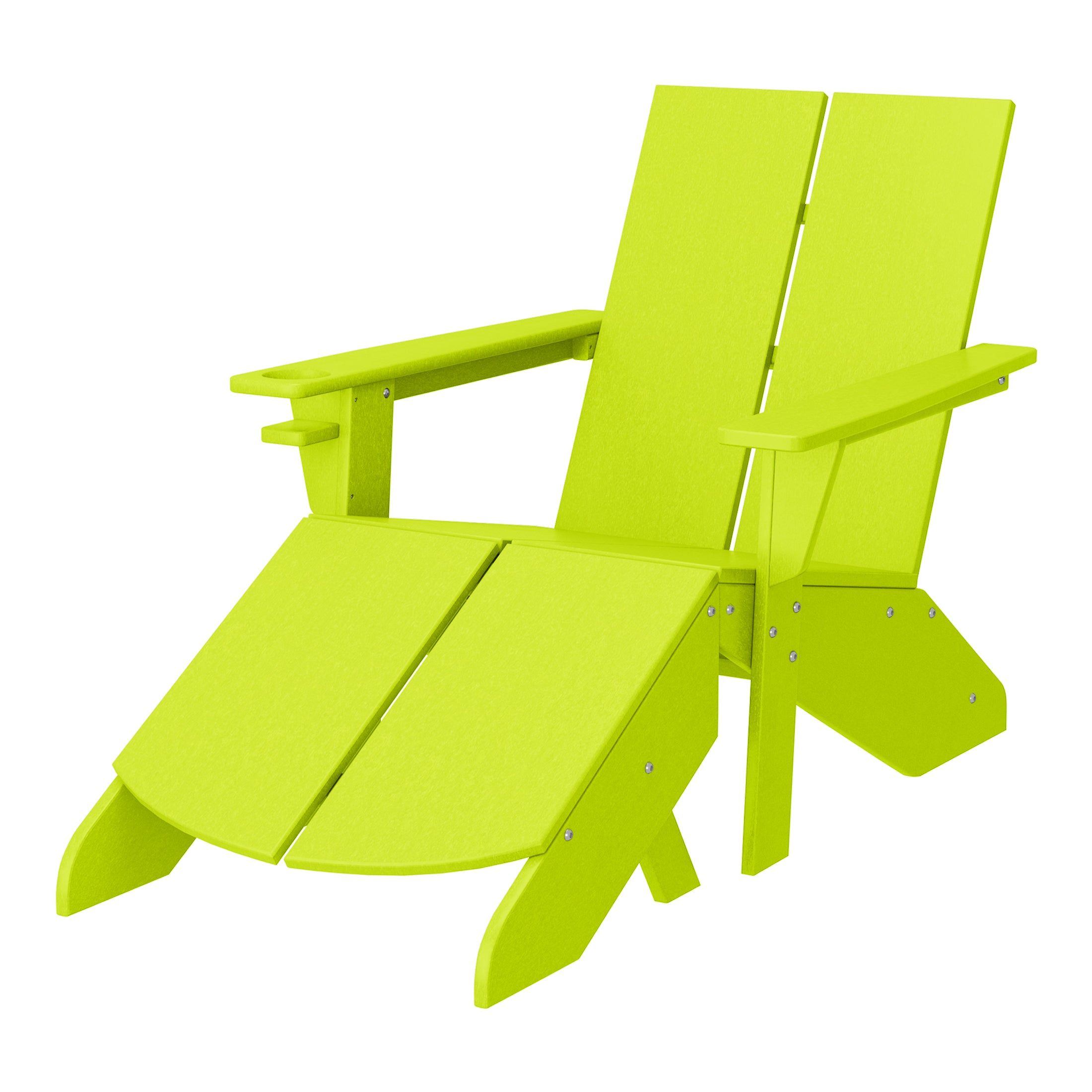 Seaview Outdoor HDPE Modern Adirondack Chair with Folding Patio Ottoman and Cup Holder
