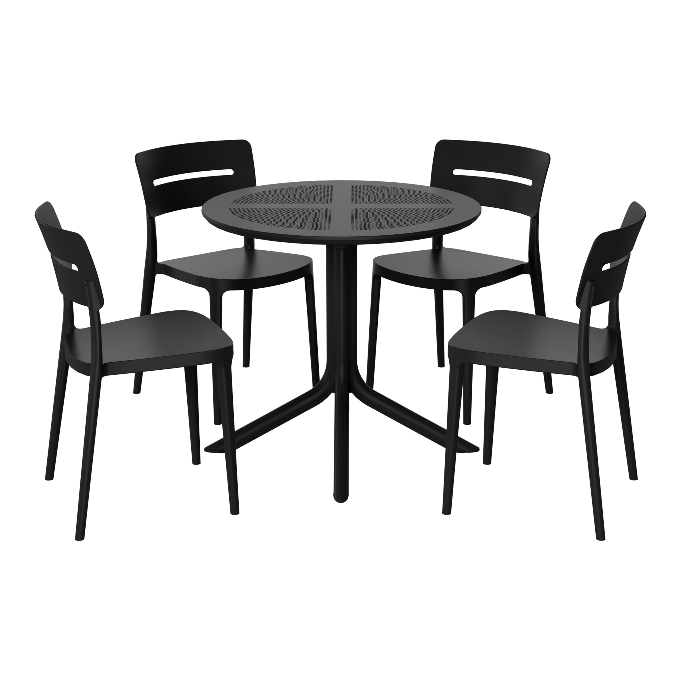 Sunshine Modern 5-Piece Resin Round Patio Dining Table Set with Stackable Patio Dining Chairs