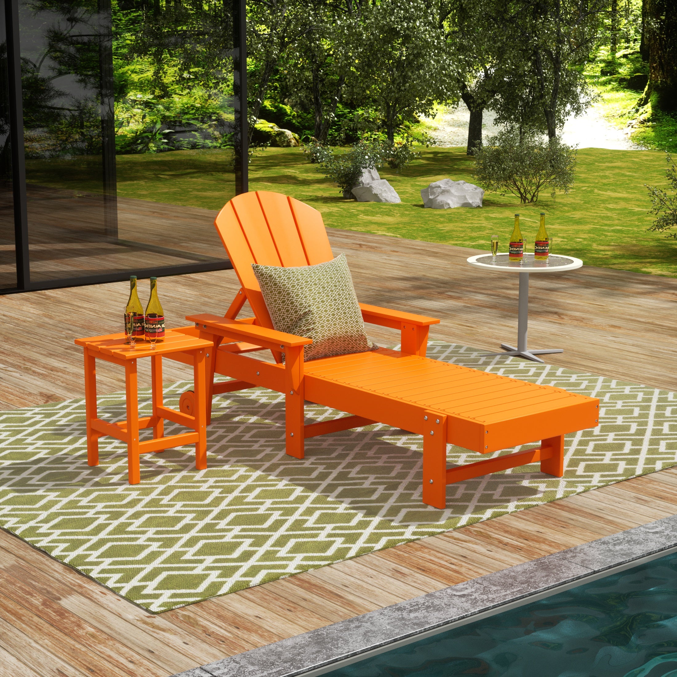 Paradise 2 Piece Adirondack Poly Reclining Chaise Lounge With Arms & Wheels