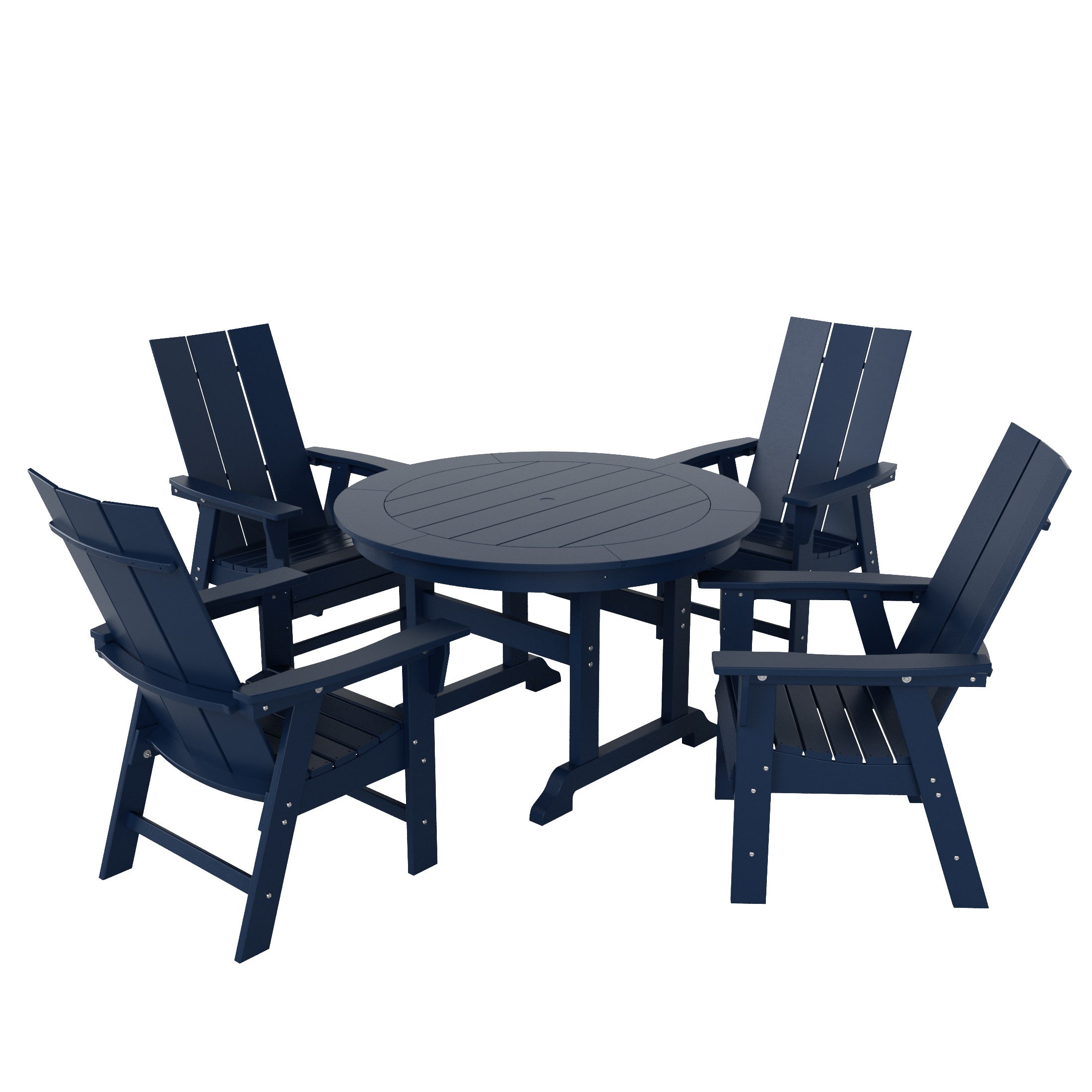 Palms 5 Piece Outdoor Patio Dining Round Table and Modern Armchair Set
