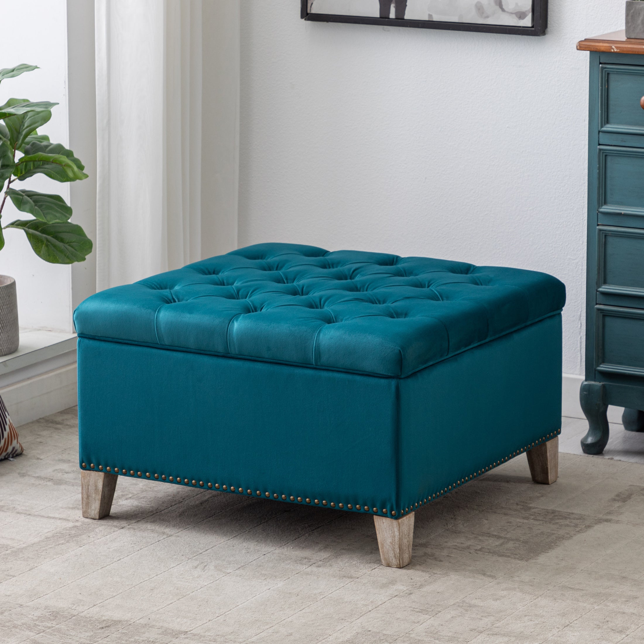 Hank Square Velvet Tufted Storage Ottoman