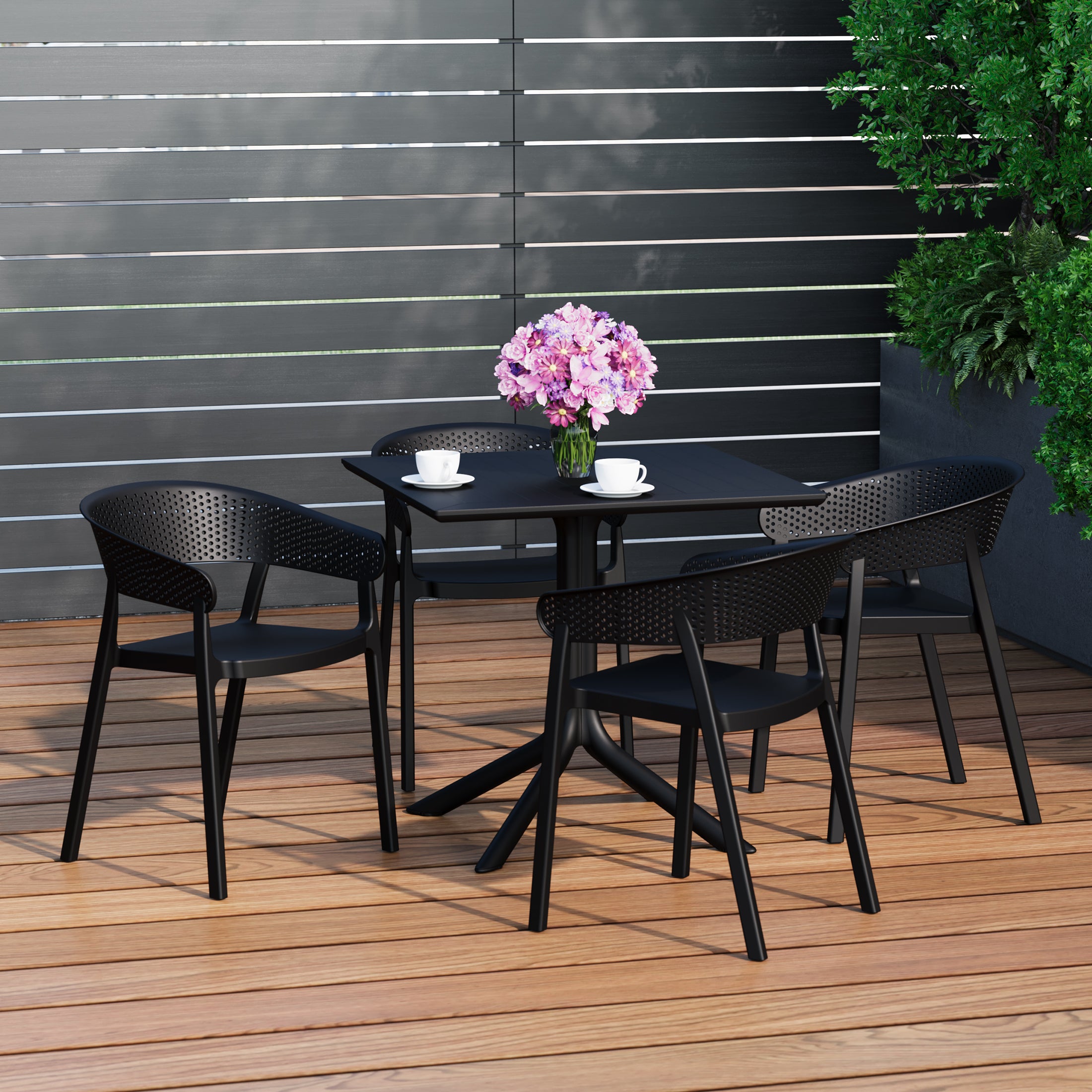 Sunshine 5-Piece Outdoor Resin Square Patio Dining Table Set with Stackable Patio Dining Chairs