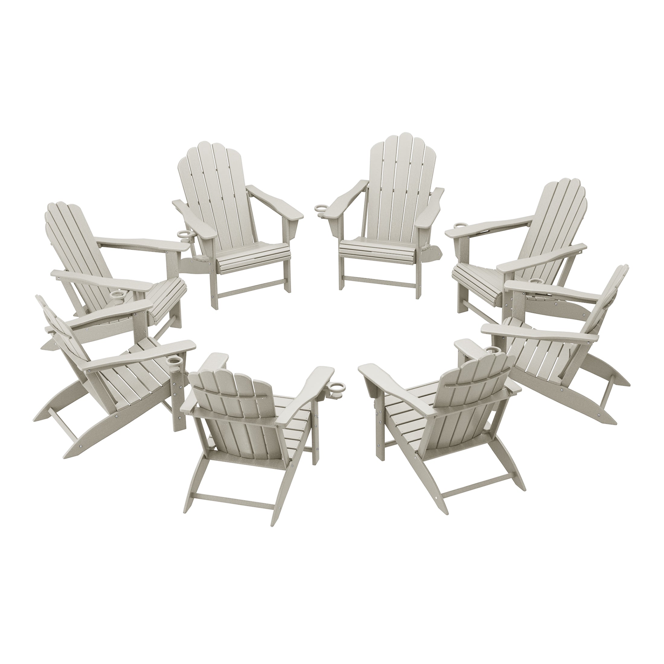 Lakeview Outdoor Patio HDPE Adirondack Chairs With Cup Holders (Set of 8)
