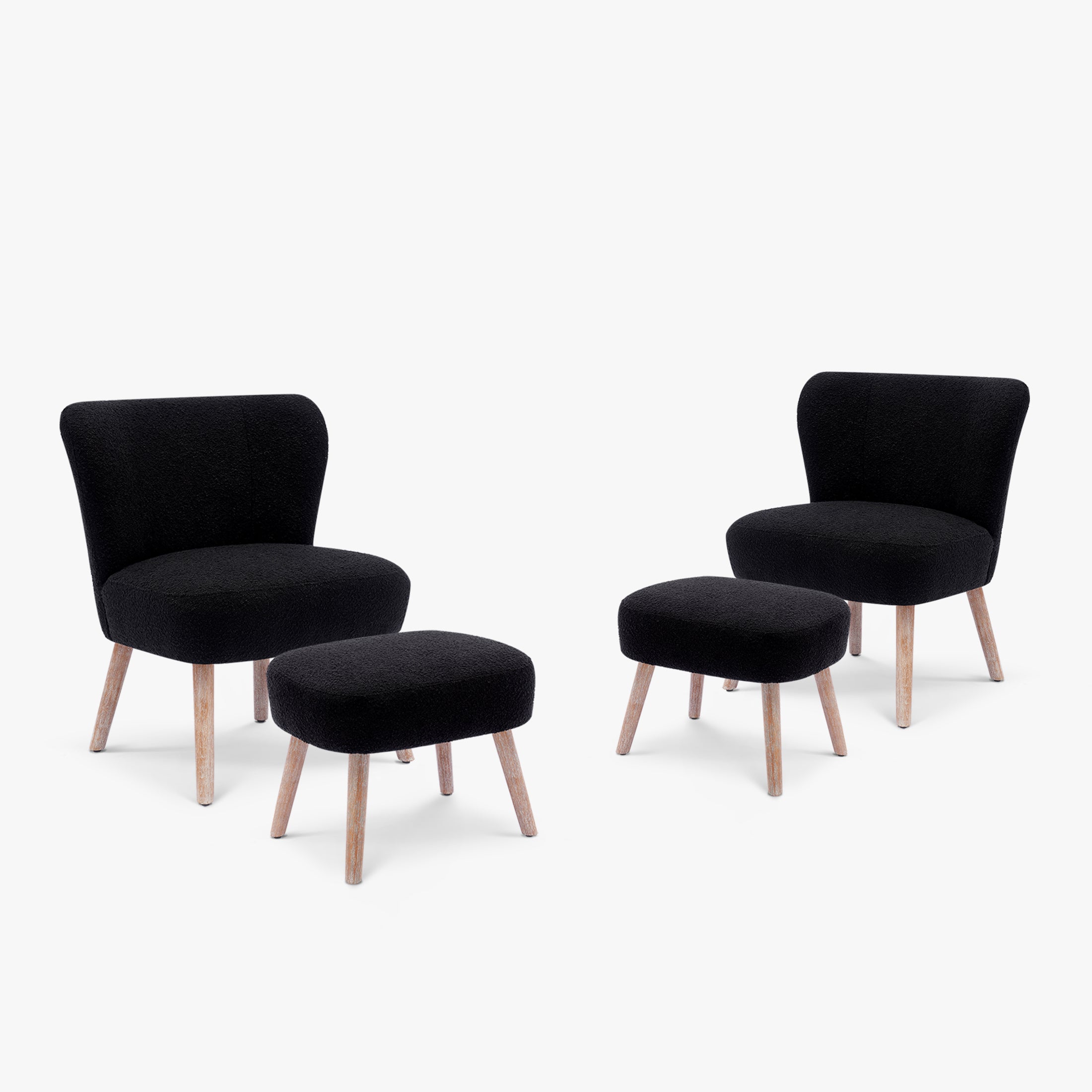 Amélie 4-Piece Set Mid-Century Boucle Accent Chairs with Ottoman Foot Stools