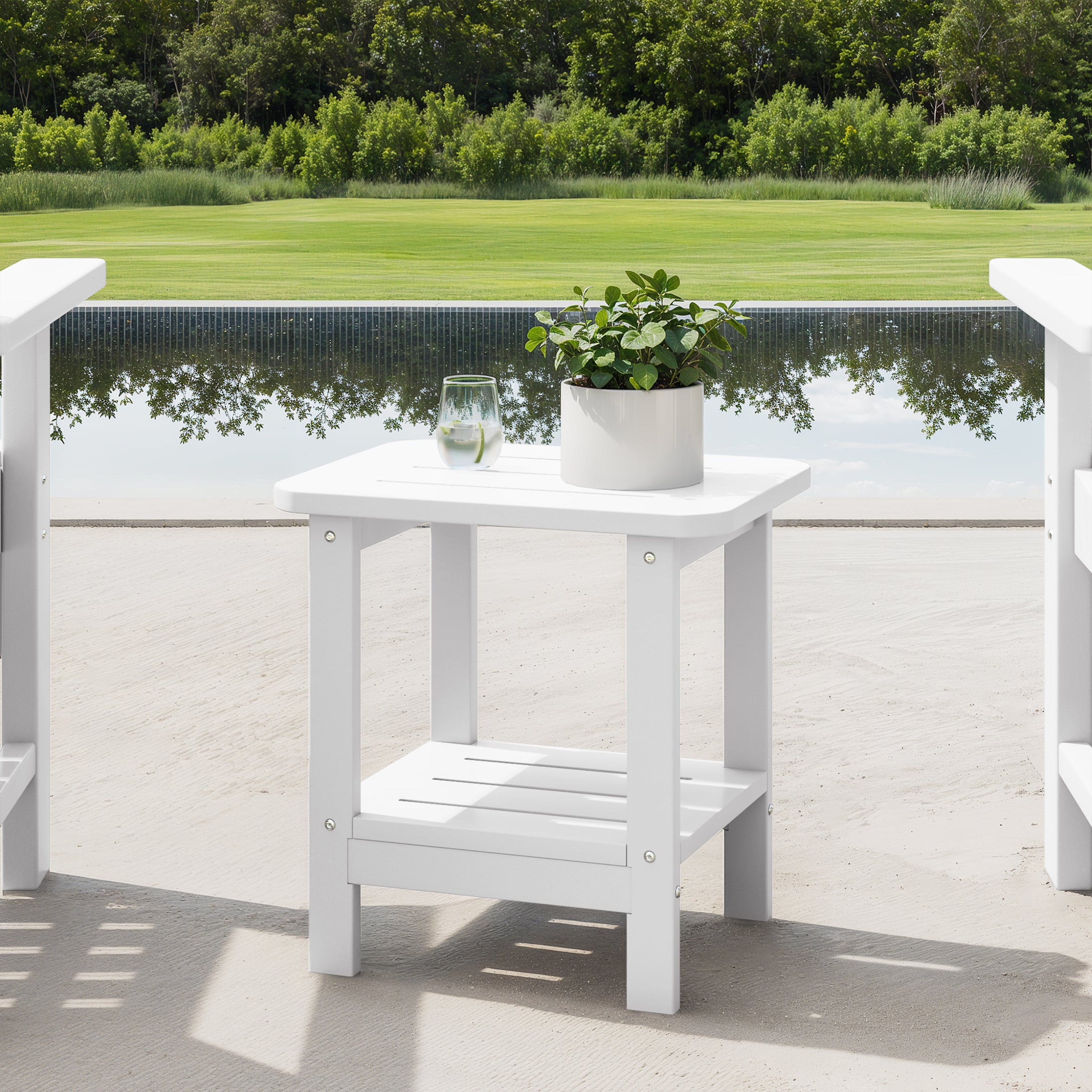 Lago 2-Tier Outdoor HDPE Modern Adirondack Square Patio Side Table