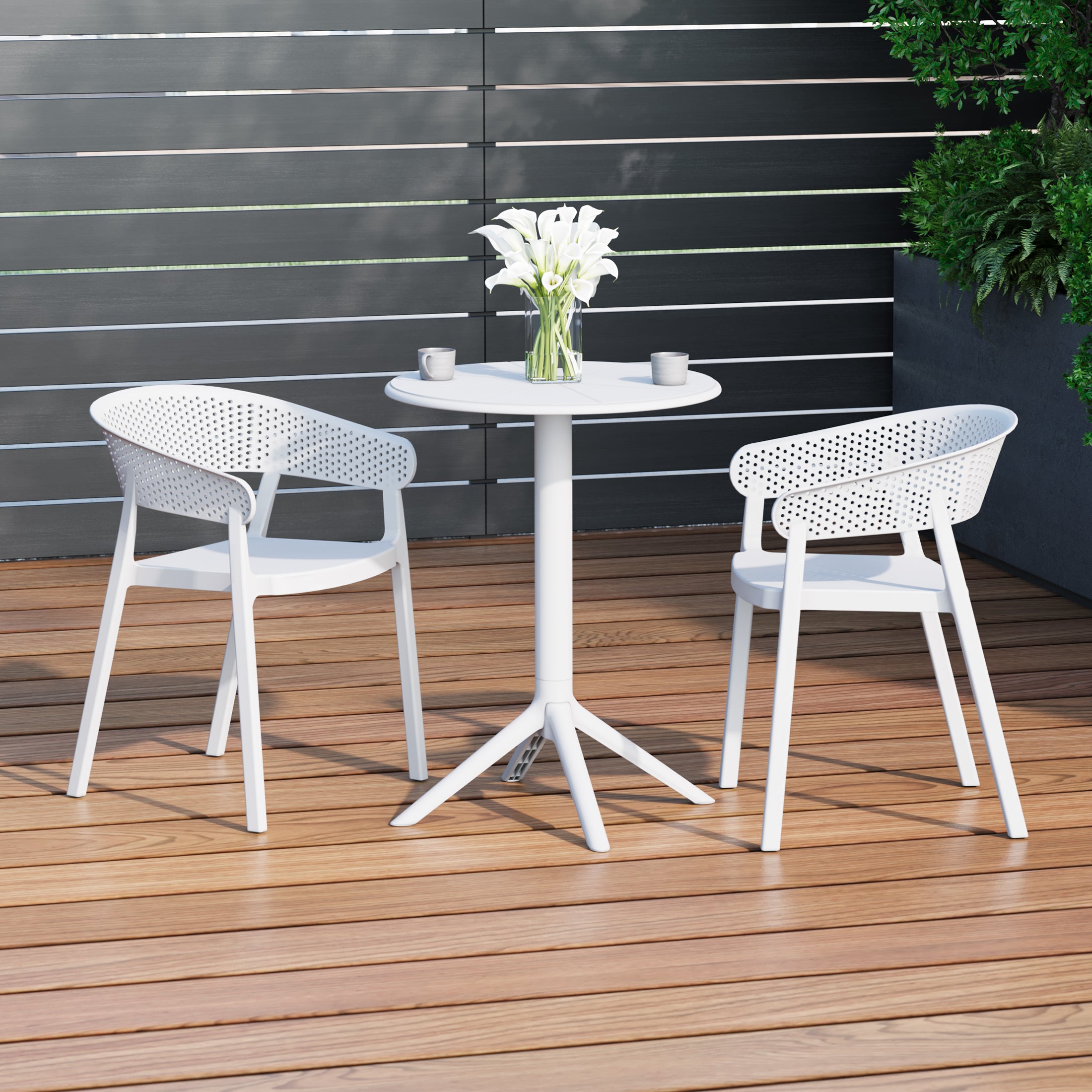 Sunshine 3-Piece Outdoor Resin Patio Bistro Table Set with Stackable Patio Dining Side Chairs