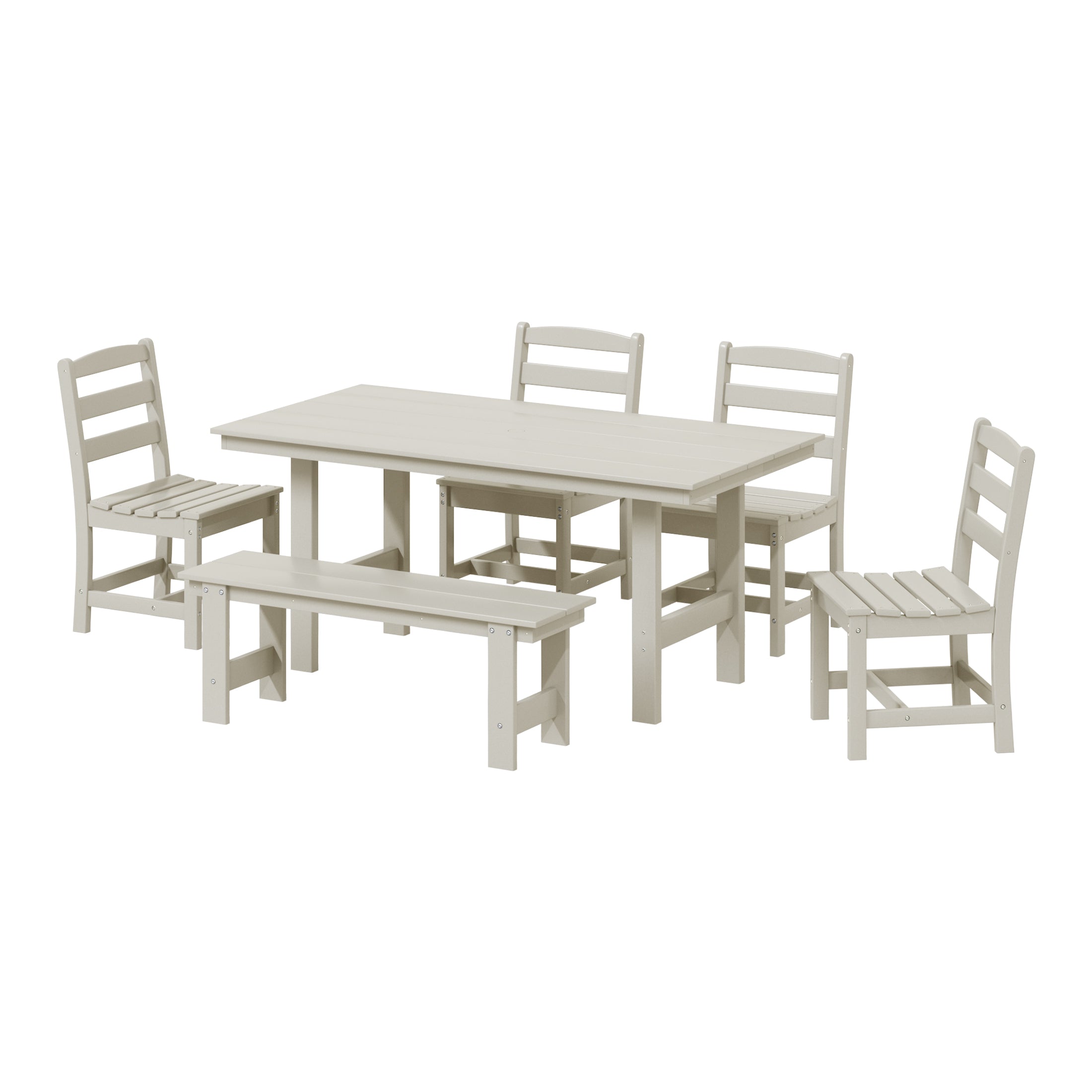 Palms 6-Piece Outdoor HDPE Rectangular Patio Dining Table Set with Bench