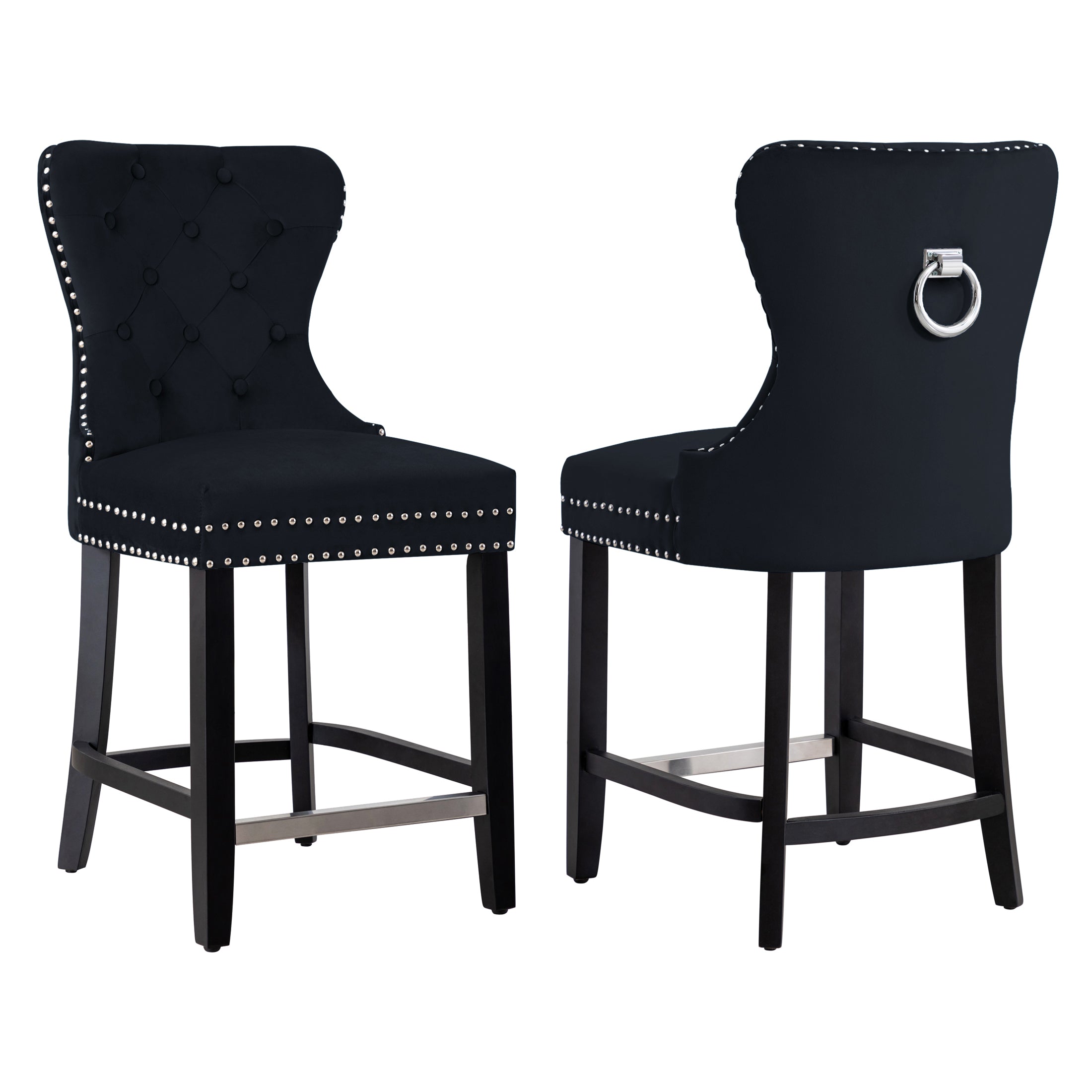 Hank 24" Tufted Velvet Counter Stool (Set of 2), Black