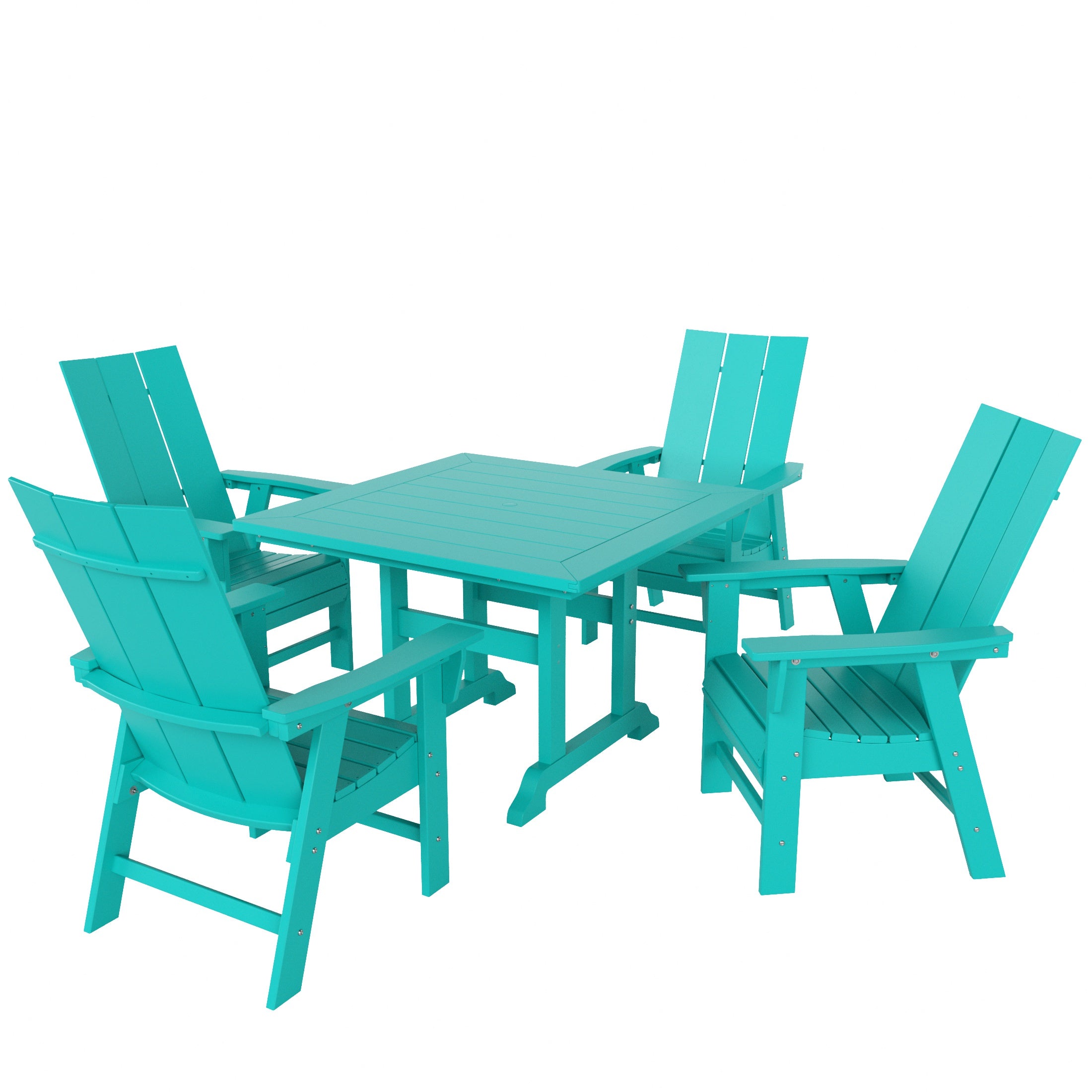 Palms 5 Piece Outdoor Patio Dining Square Table and Modern Armchair Set