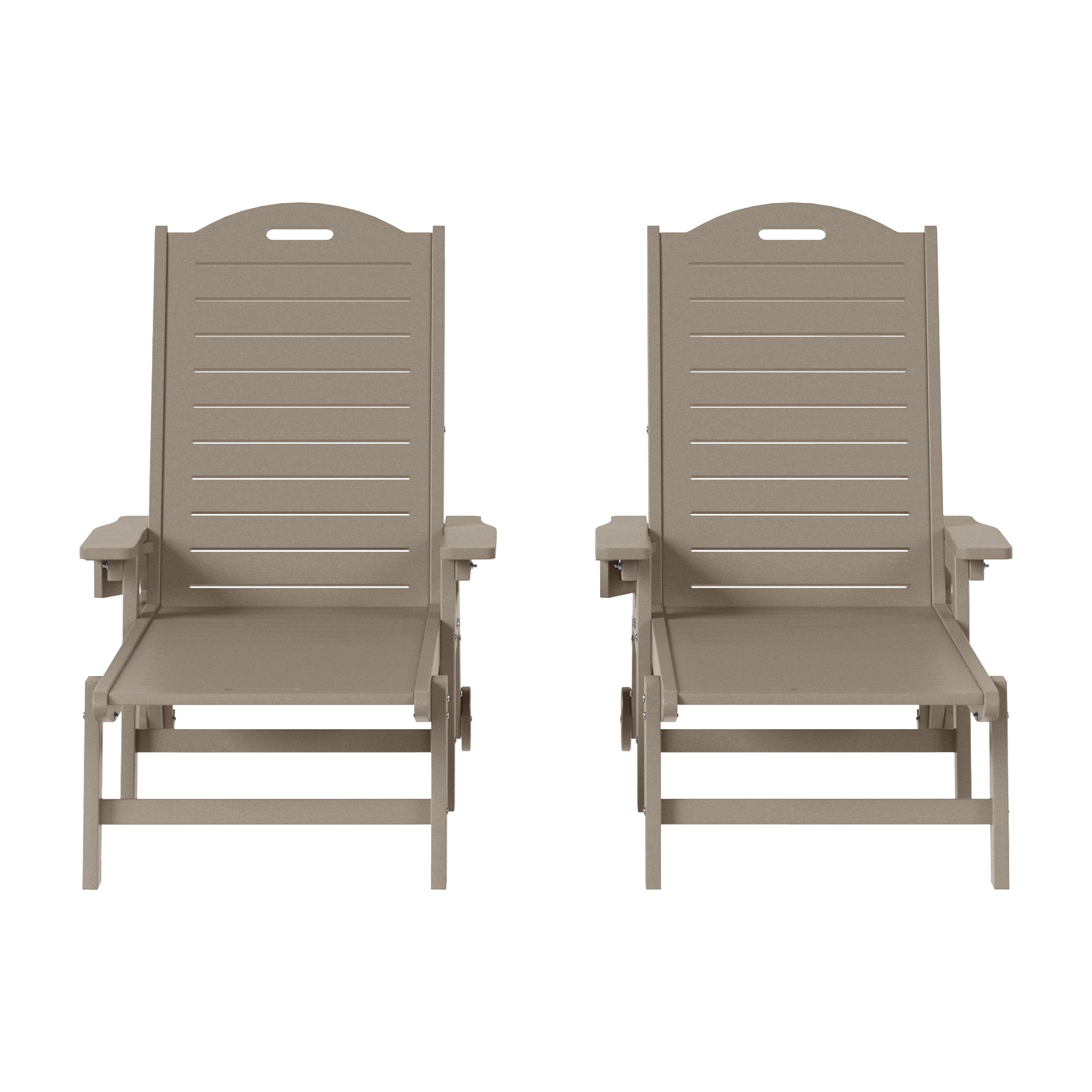 Lago Outdoor HDPE Patio Chaise Lounges With Wheels & Cup Holder (Set of 2)