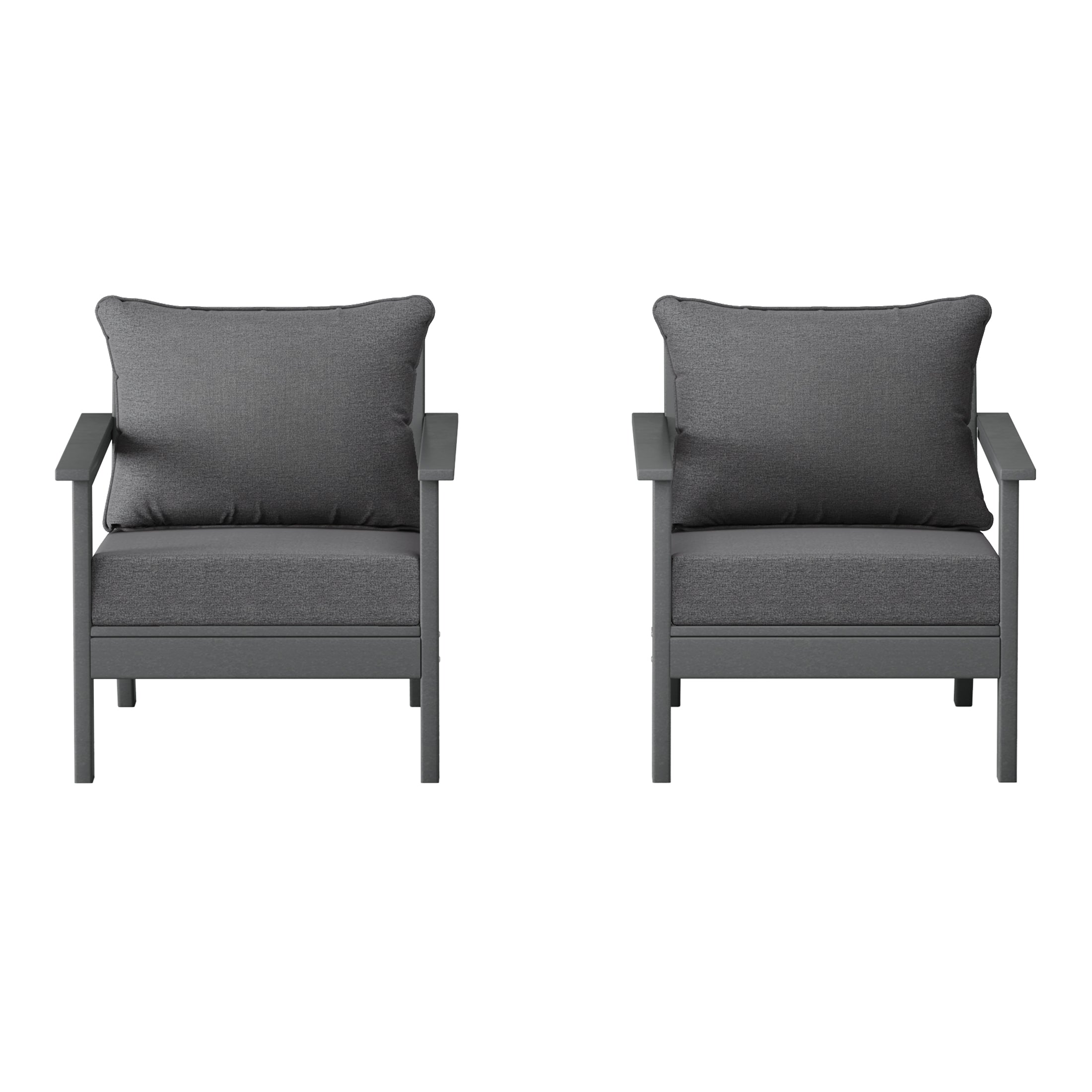Portsmouth Outdoor Modern HDPE Patio Club Chairs with Deep Seat Cushions (Set of 2)