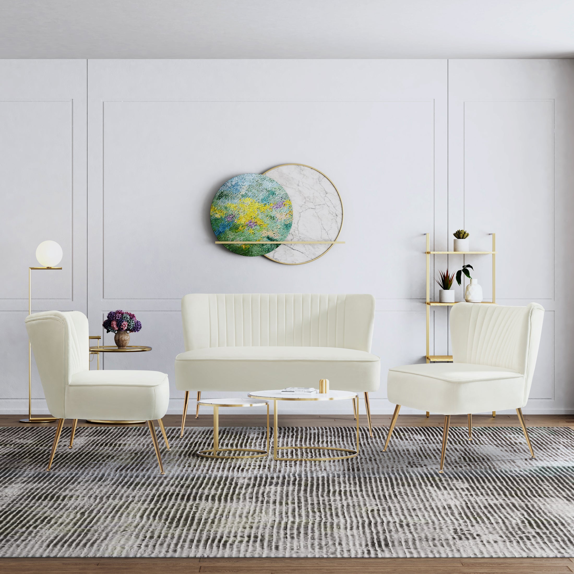 Alaia Mid Century Modern Tufted Velvet Loveseat Sofa and 25