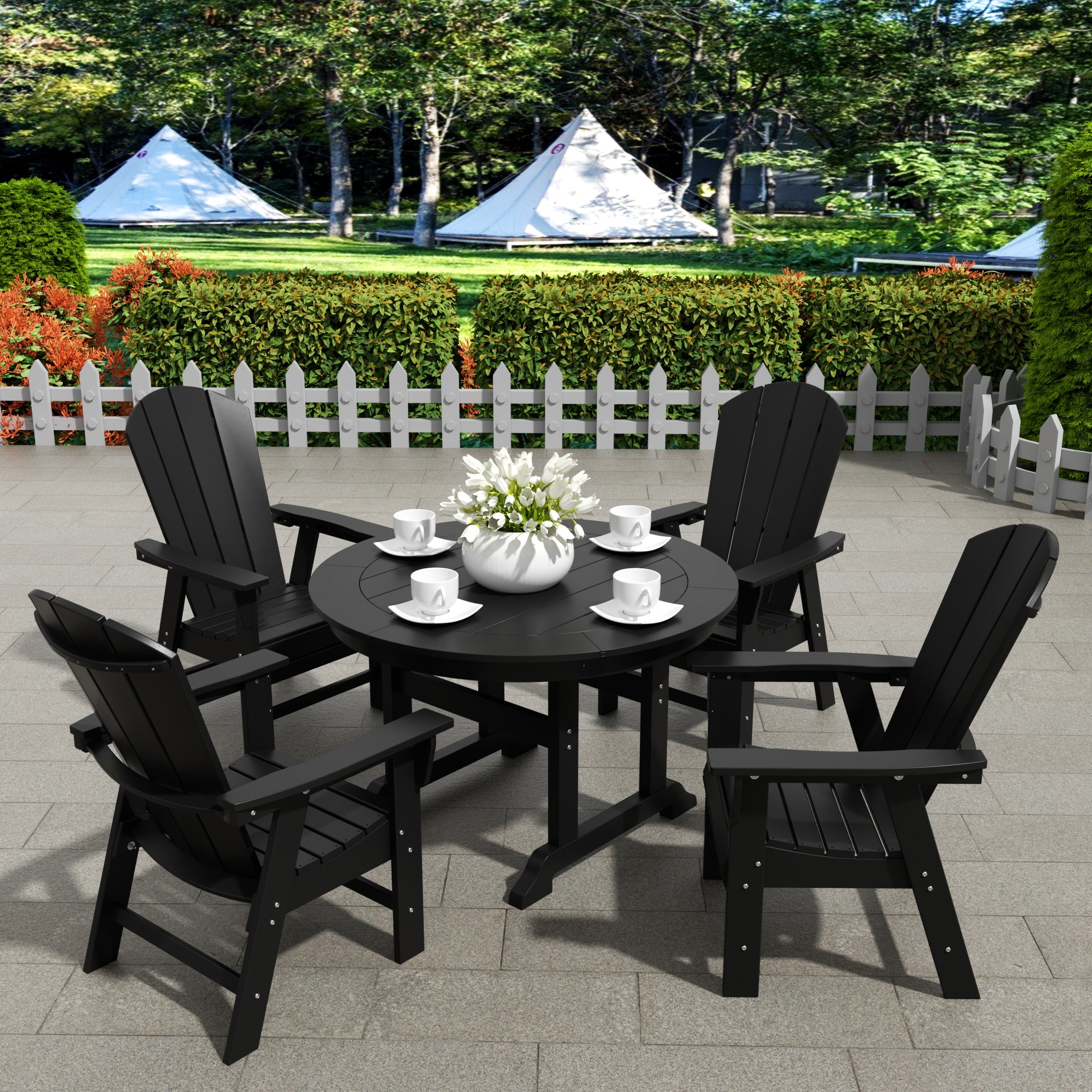 Paradise 5 Piece Outdoor Patio Dining Round Table and Curved Back Armchair Set