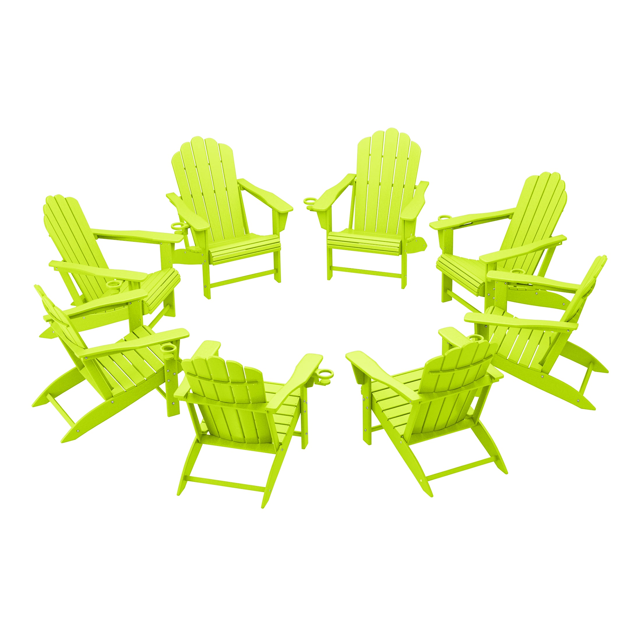 Lakeview Outdoor Patio HDPE Adirondack Chairs With Cup Holders (Set of 8)