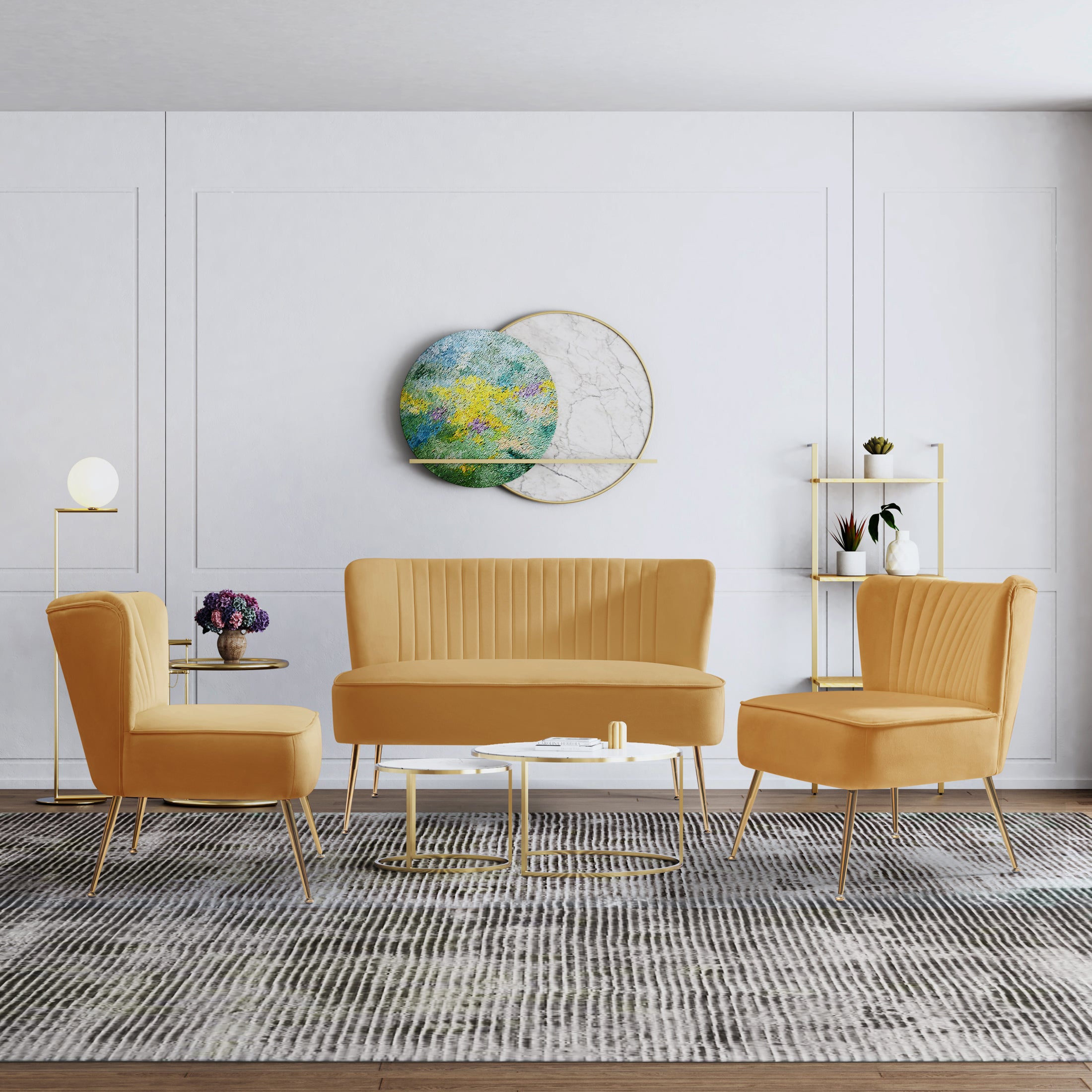 Alaia Mid Century Modern Tufted Velvet Loveseat Sofa and 25