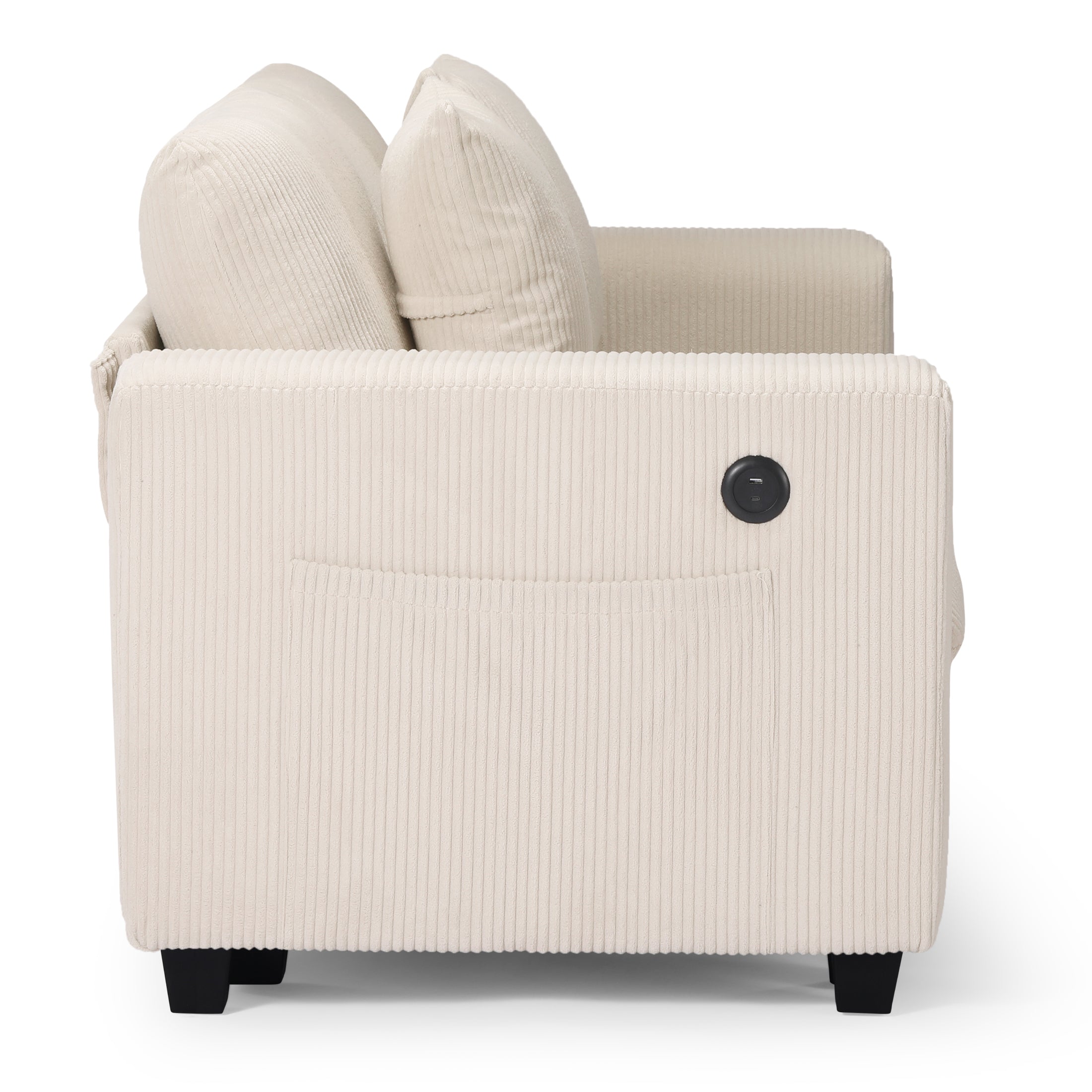 Ava 70" Modular Corduroy Loveseat Sofa With USB/Type-C Ports and Side Pockets