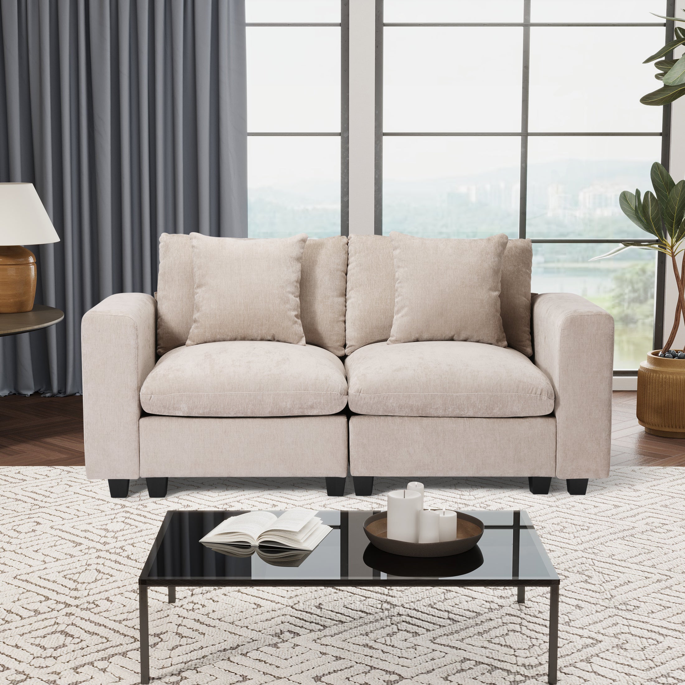Springfield 70" Modular Chenille Loveseat Sofa With USB/Type-C Ports and Side Pockets