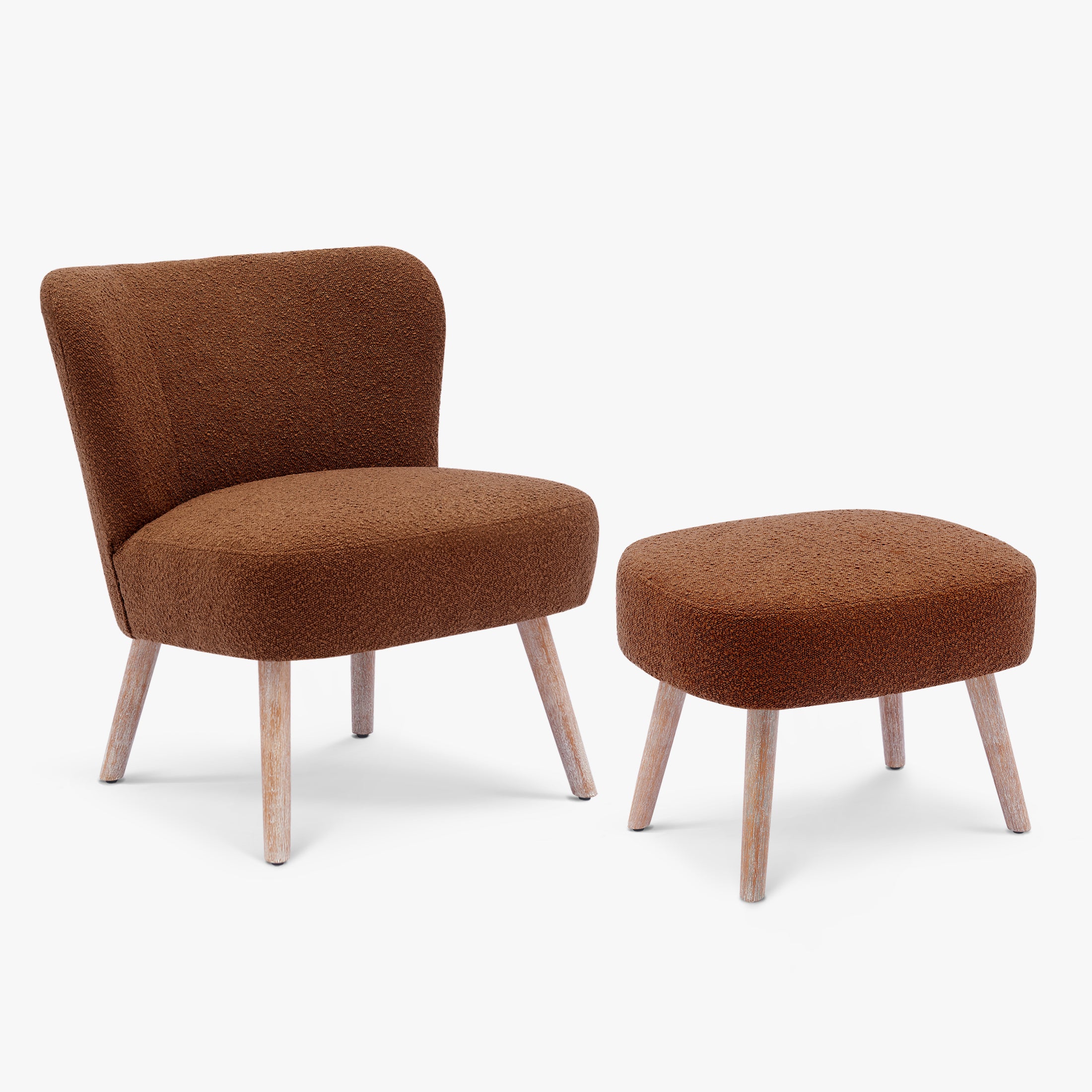Amélie Mid-Century Boucle Accent Chair with Ottoman Foot Stool Set