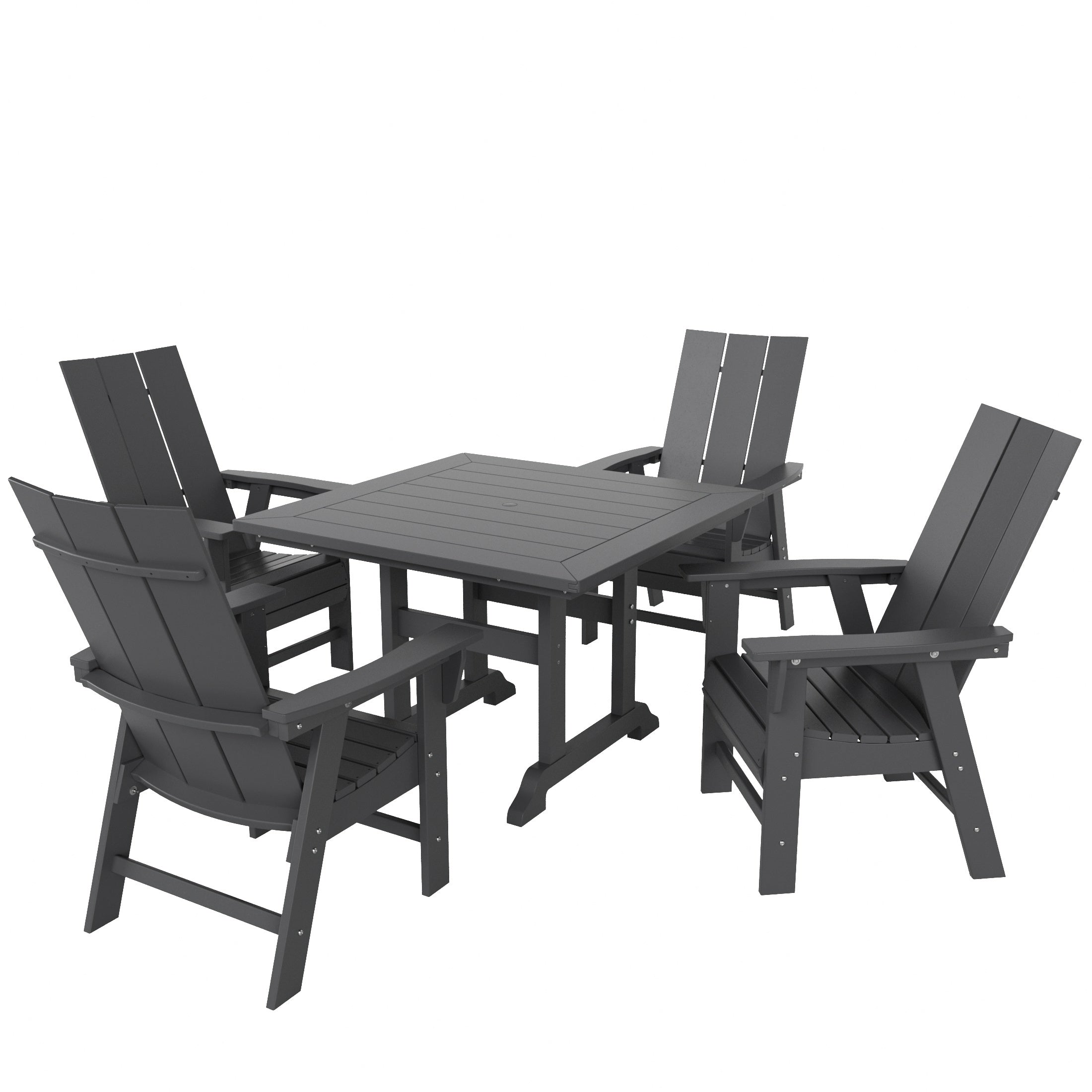 Palms 5 Piece Outdoor Patio Dining Square Table and Modern Armchair Set