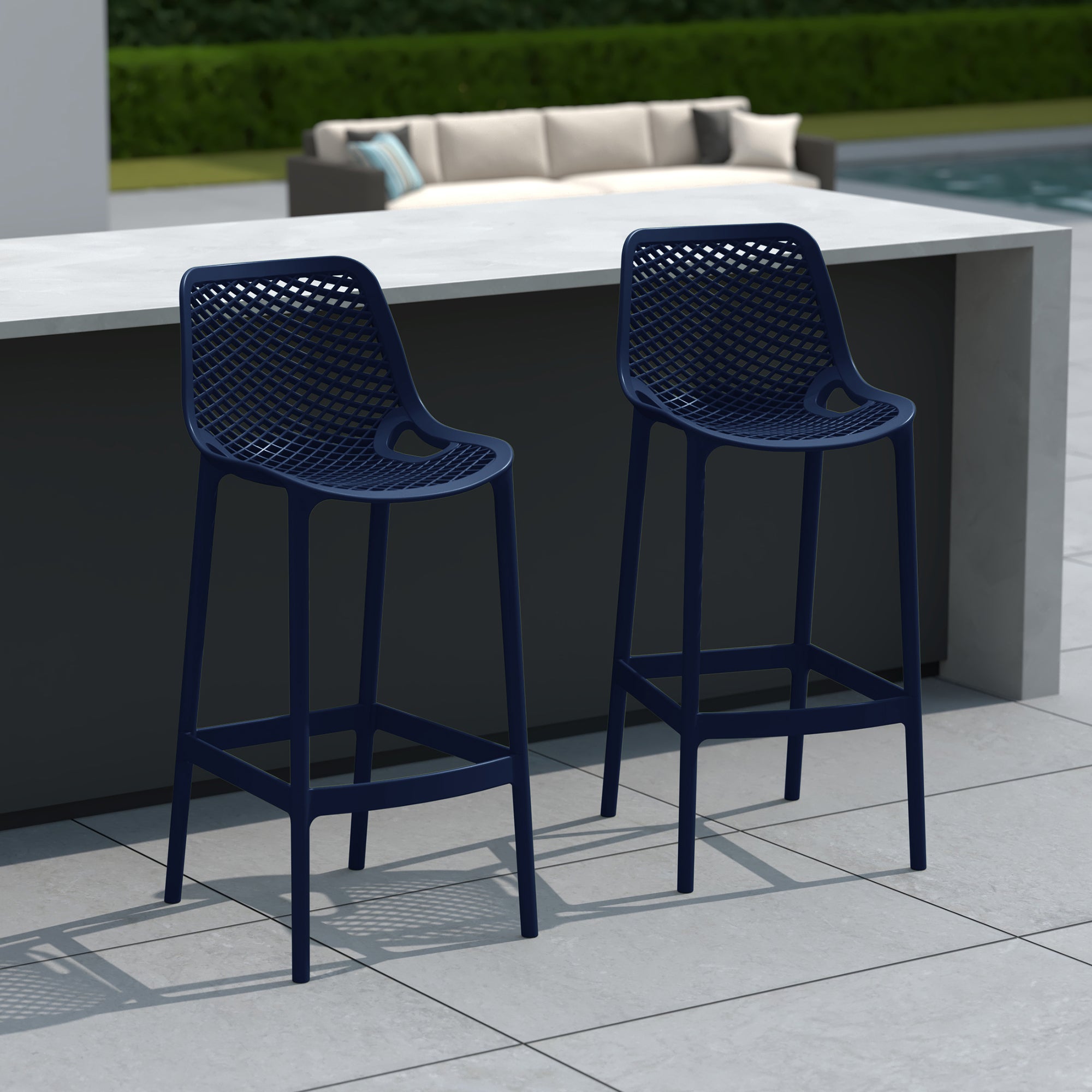 Sunshine 41.75" Outdoor Modern Polypropylene Plastic Patio Bar Height Stools (Set of 2)