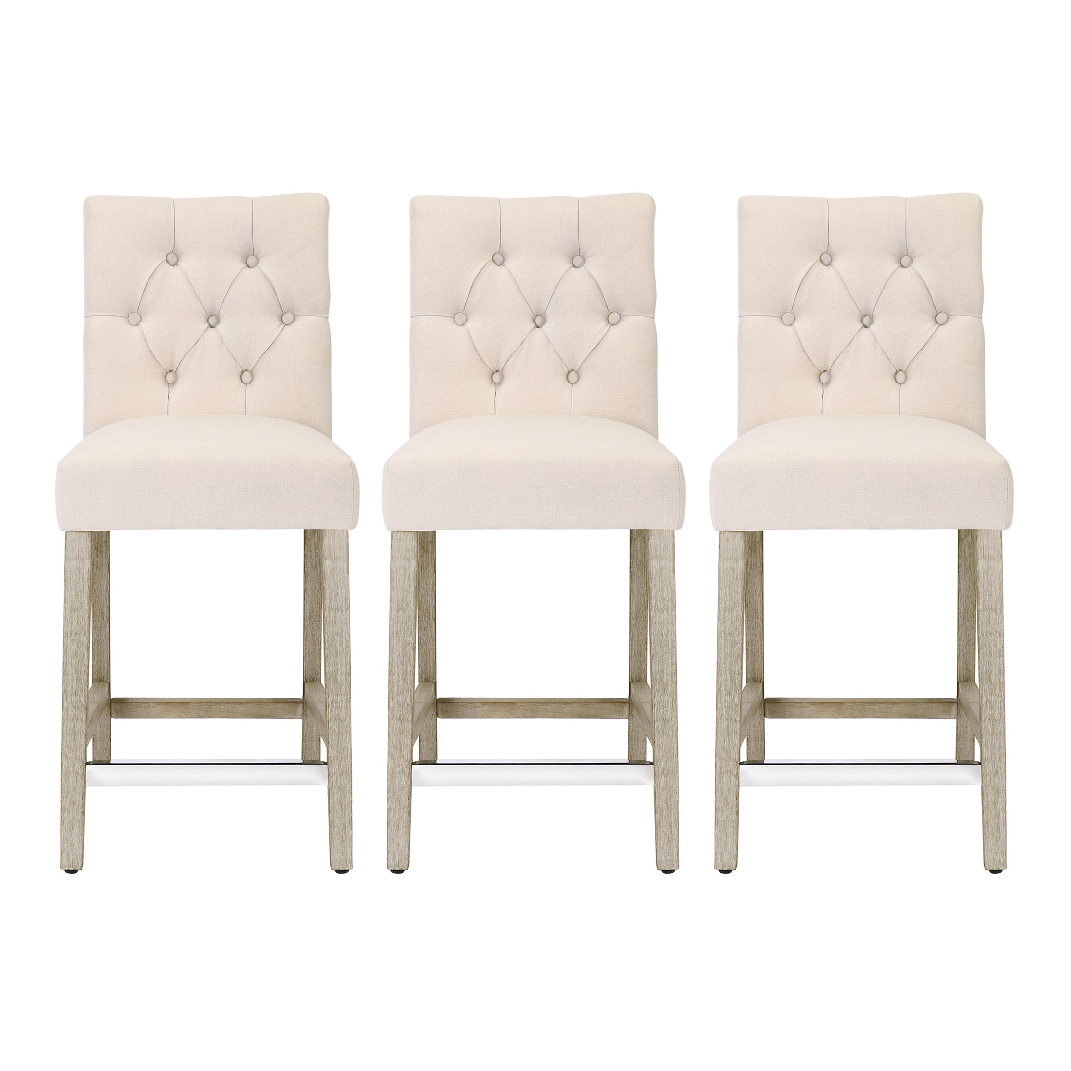 Bellmount 24" Upholstered Wood Counter Stool with Tufted Back (Set of 3)