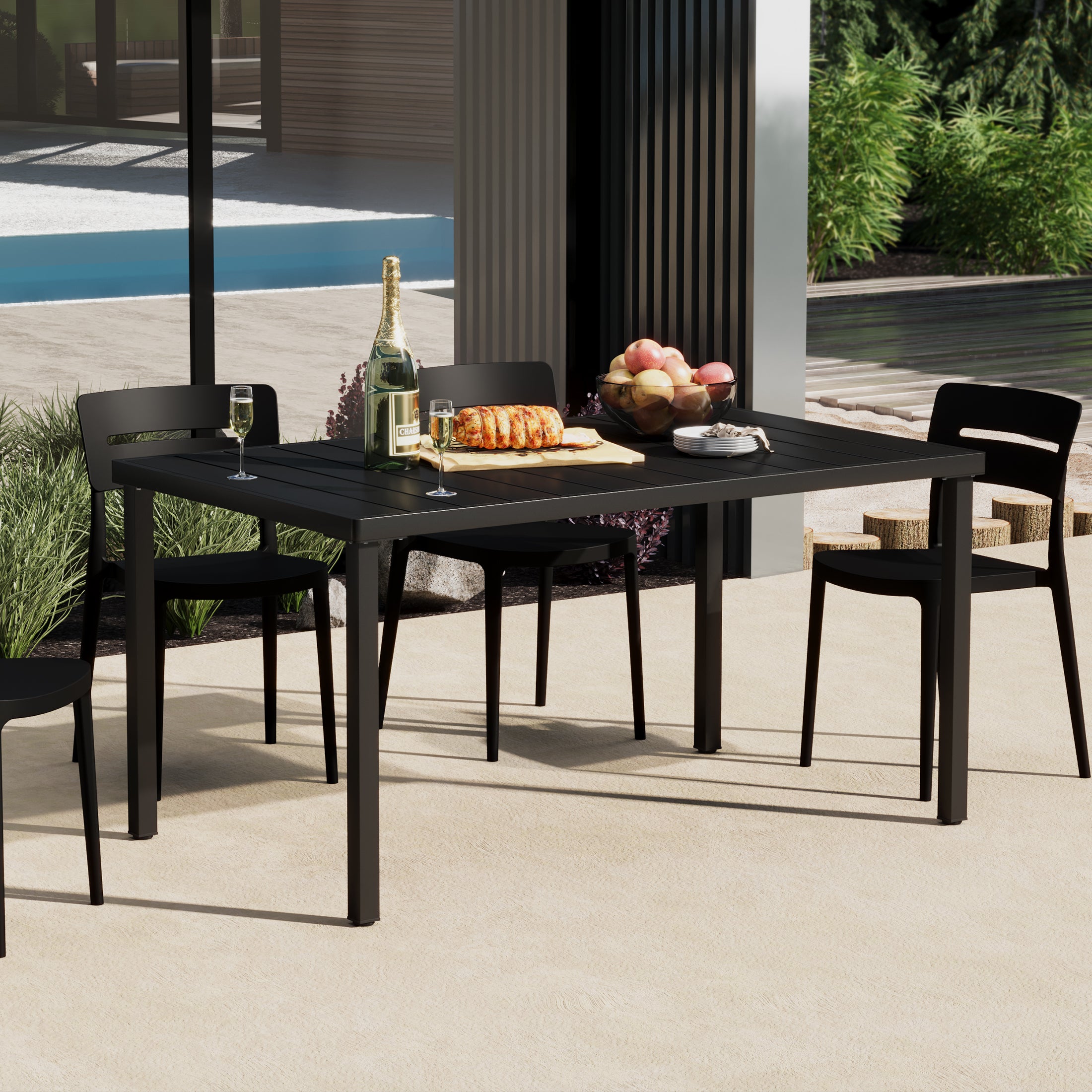 Sunshine 59" Iron Metal Outdoor Rectangular Patio Dining Table For 6