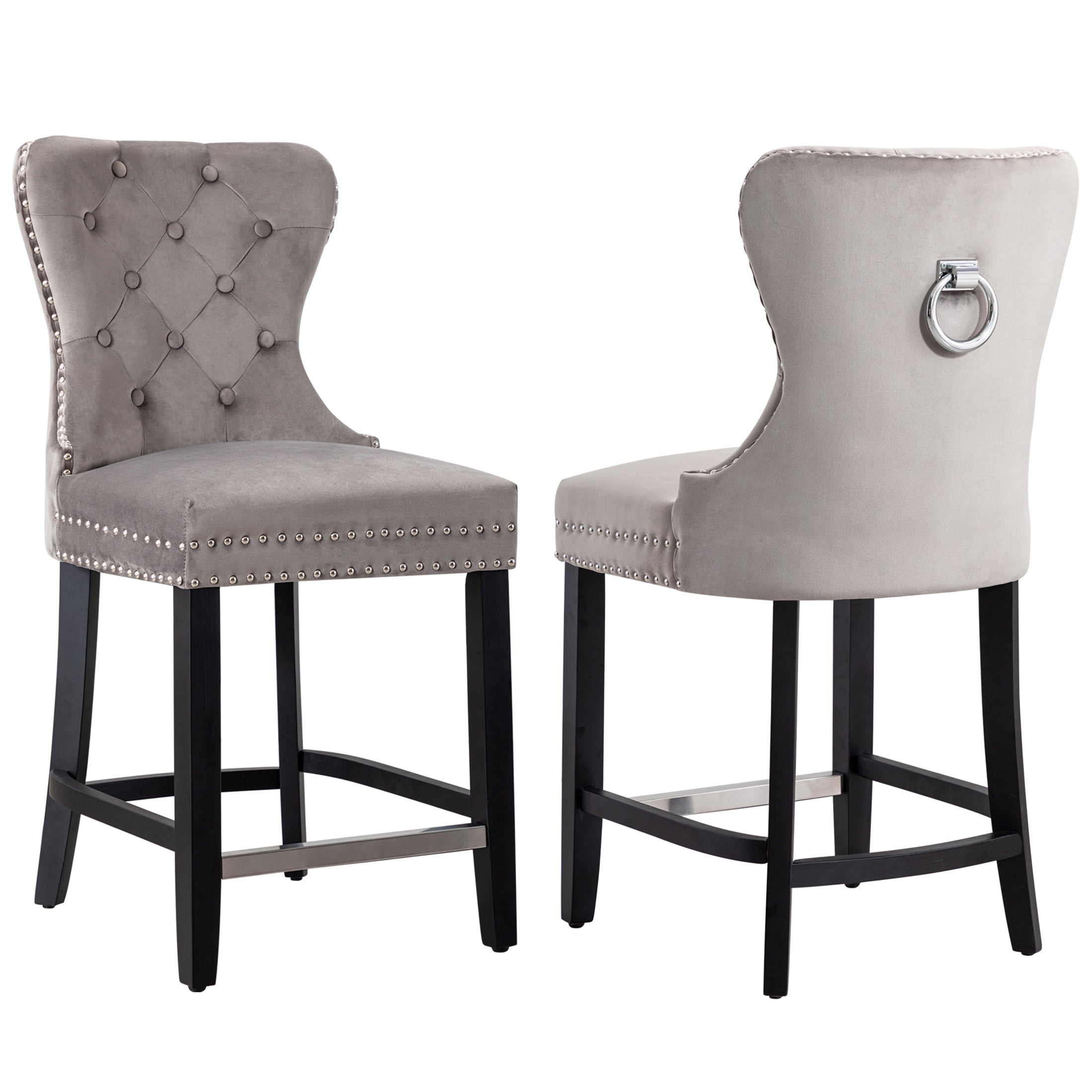 Hank 24" Tufted Velvet Counter Stool (Set of 2), Black