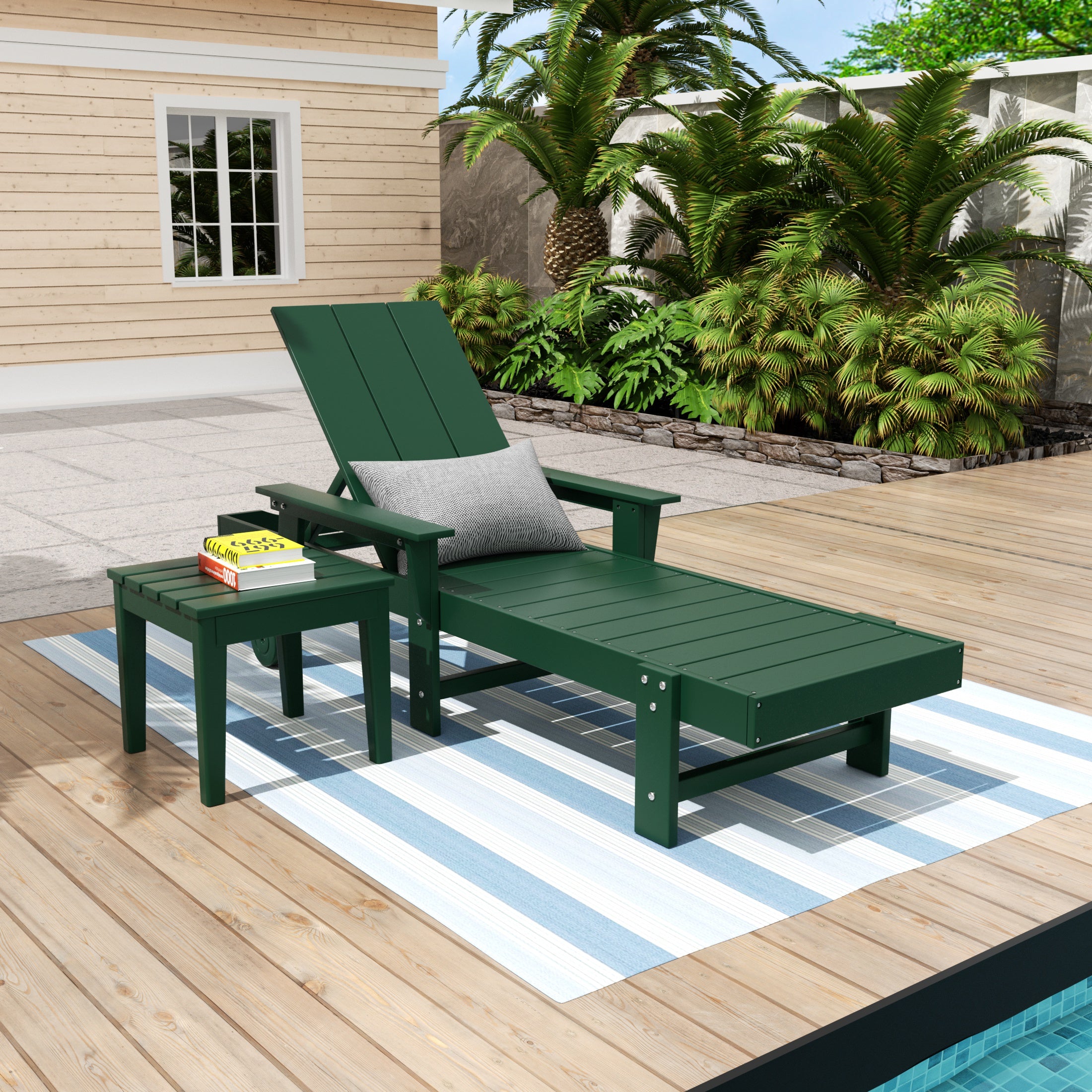 Palms Modern Reclining Chaise Lounge with Side Table 2-Piece Set