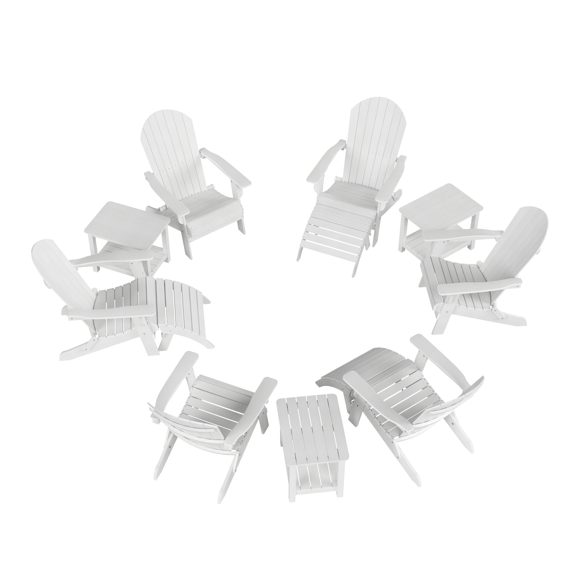 Florence 6 Person Folding Adirondack Seashell With Side Table and Folding Ottoman