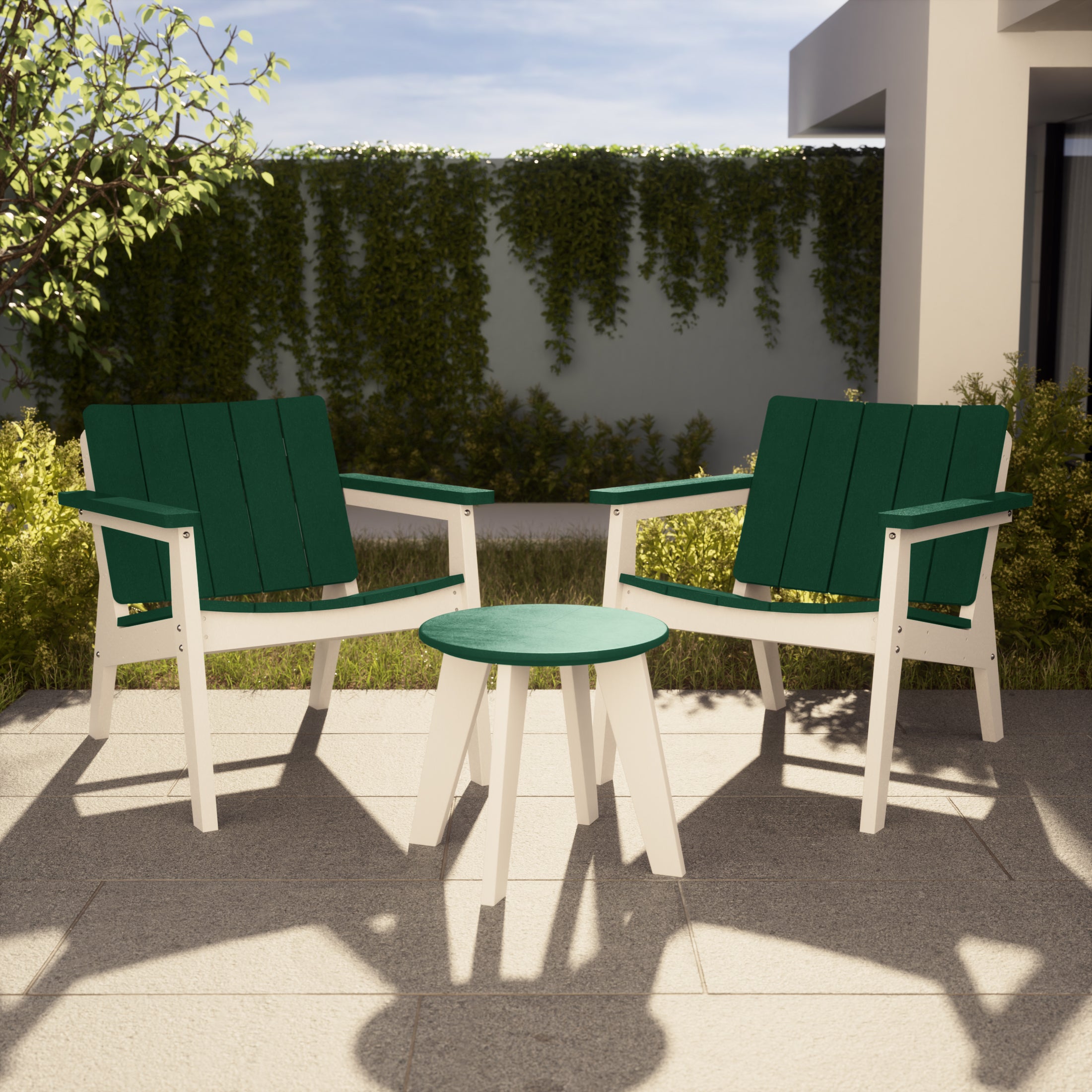Seaside 3-Piece Outdoor HDPE Conversation Set with Deep Seating Chairs and Round Side Table
