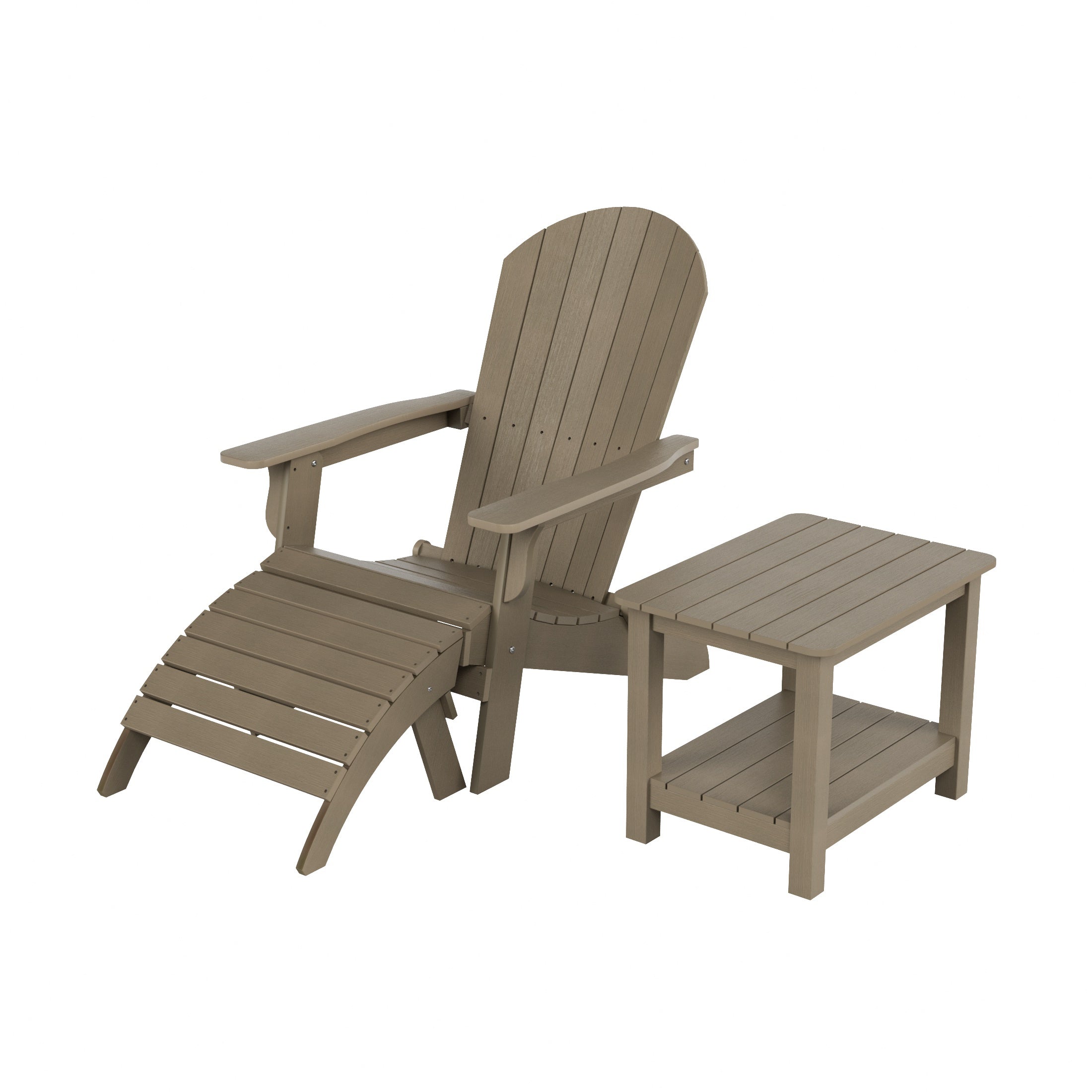 Florence 3-Piece HIPS Outdoor Folding Adirondack Seashell Chair With Folding Ottoman And Side Table