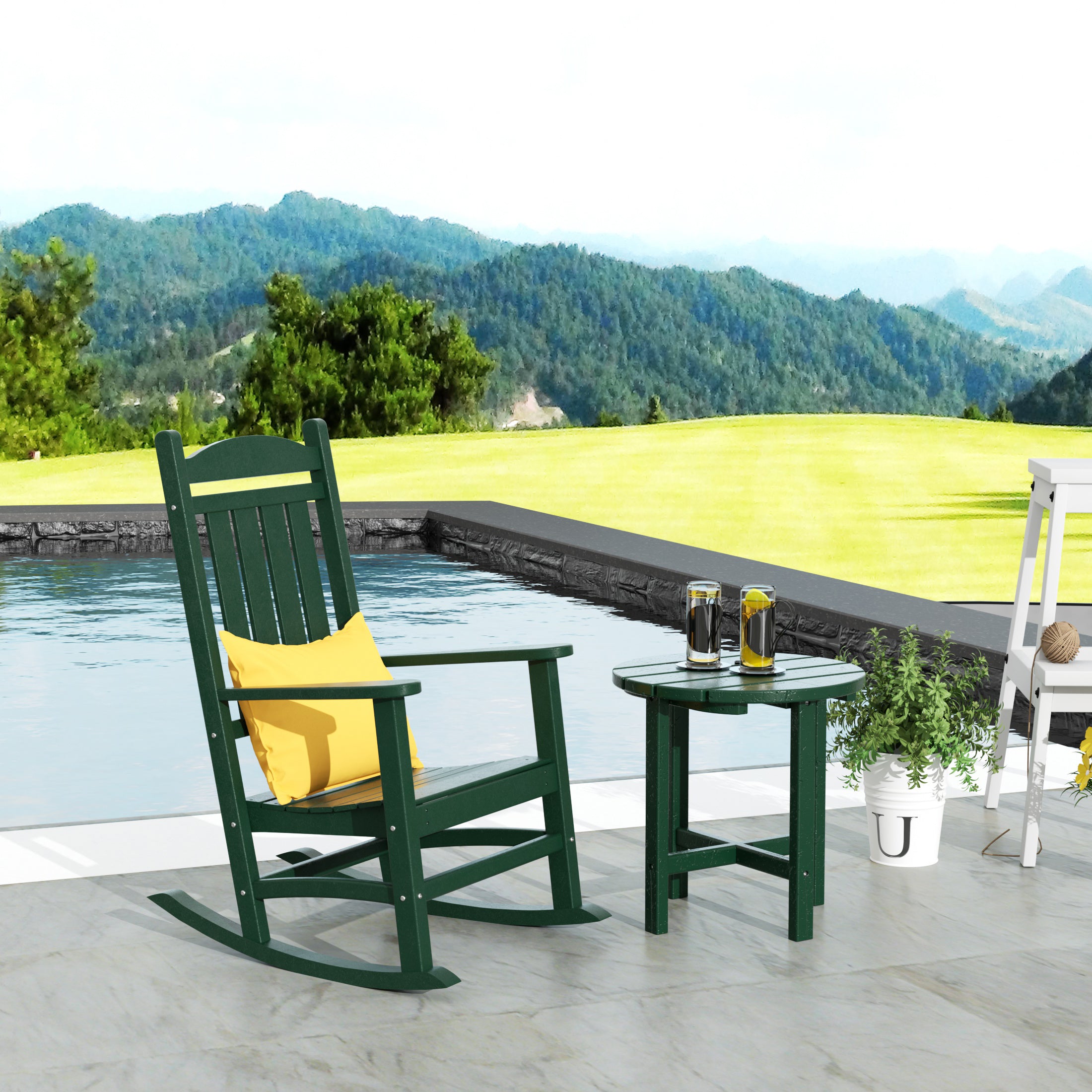 Paradise Outdoor Patio Porch Rocking Chair with Side Table Set