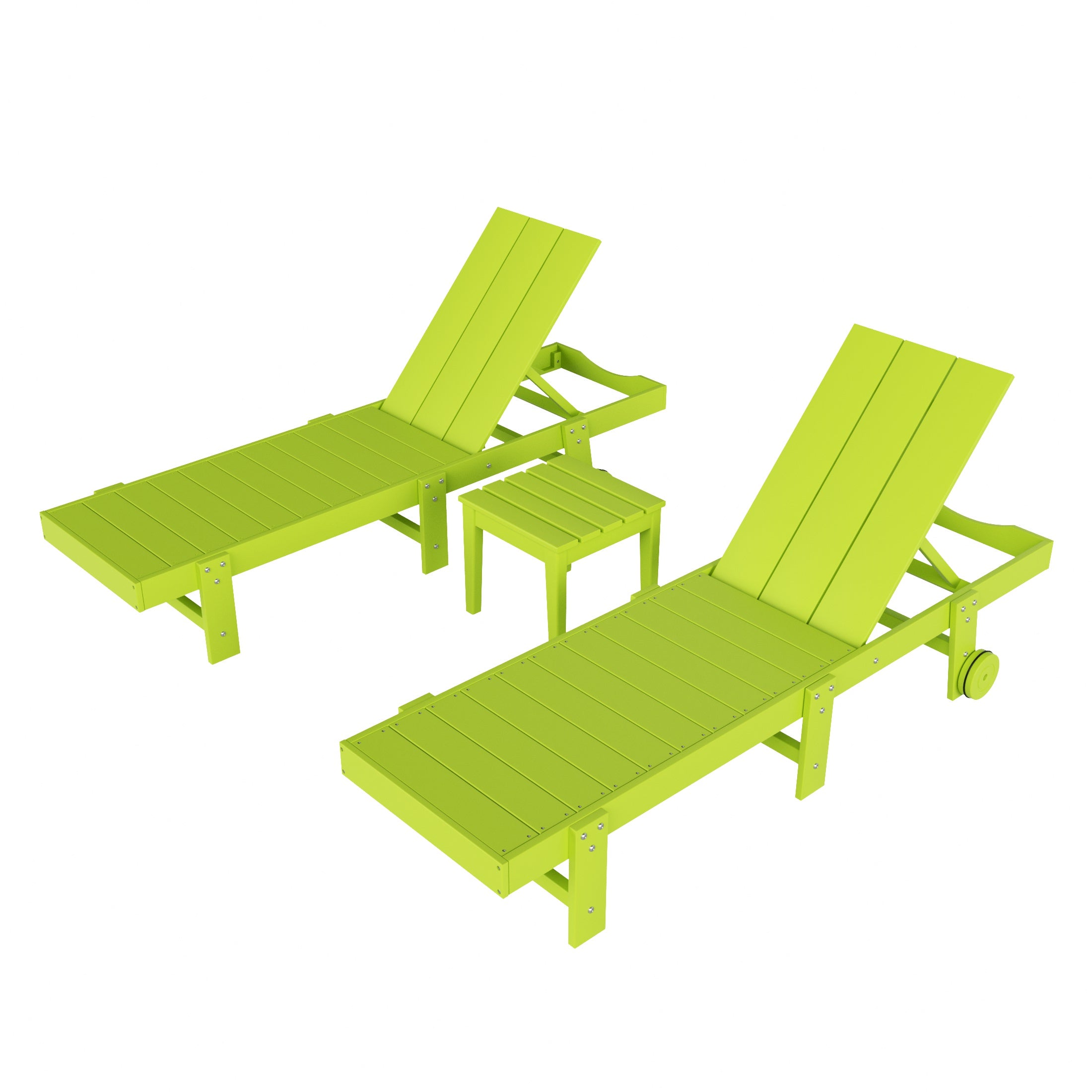 Palms 3 Piece Modern Poly Reclining Chaise Lounge With Wheels