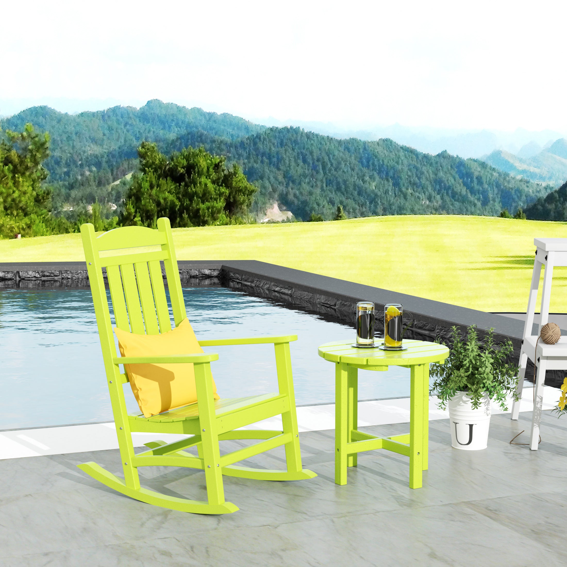 Paradise Outdoor Patio Porch Rocking Chair with Side Table Set