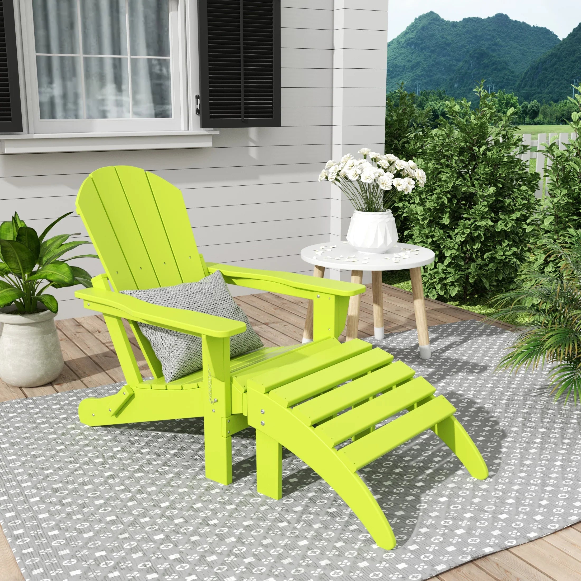 PARADISE 2-Piece Outdoor Patio Adirondack Chair with Footrest