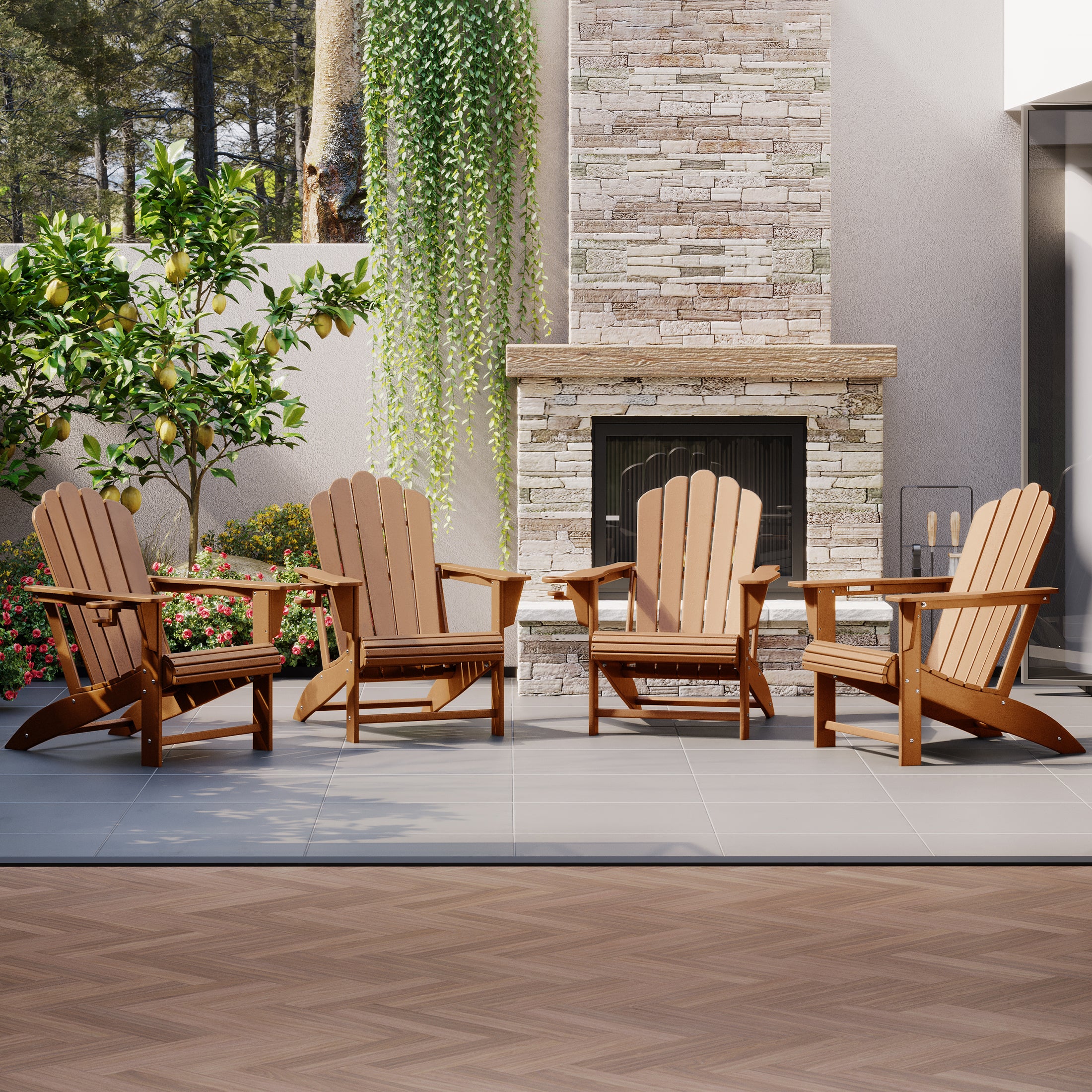 Lakeview Outdoor Patio HDPE Adirondack Chairs With Cup Holders (Set of 4)