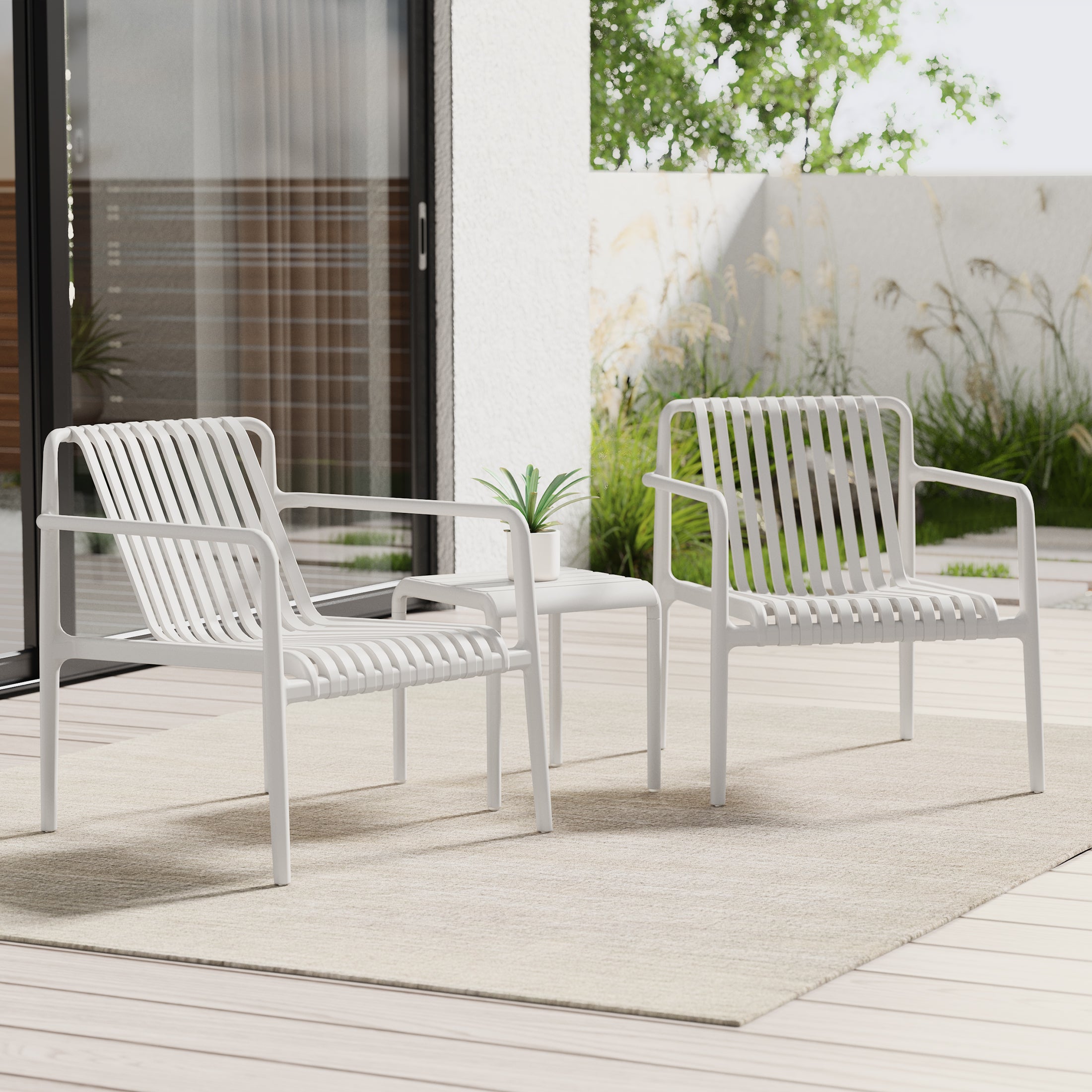 Sunshine Outdoor Modern Stackable Plastic Patio Club Armchairs (Set of 2)