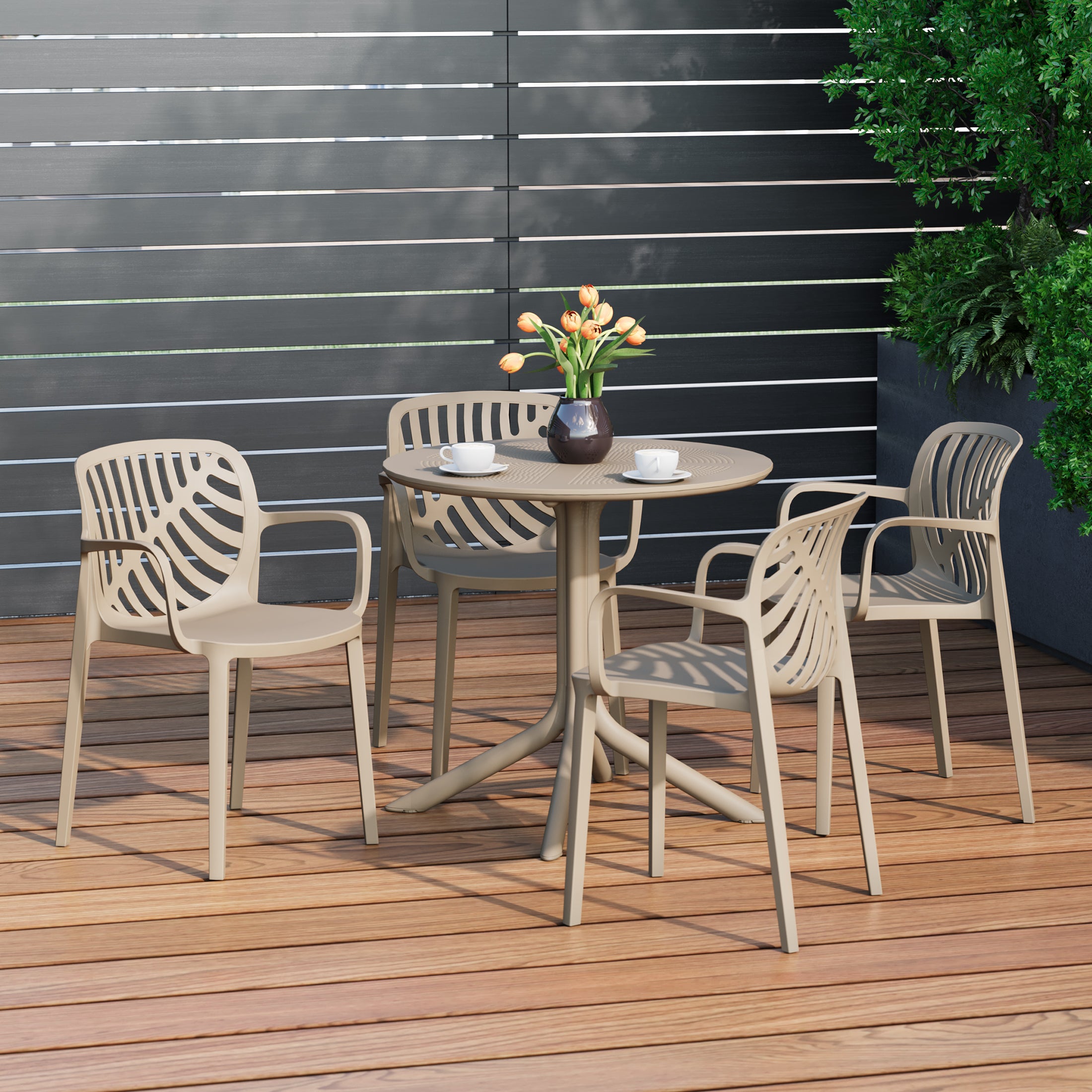 Sunshine 5-Piece Outdoor Resin Round Patio Dining Table Set with Modern Stackable Patio Dining Chairs