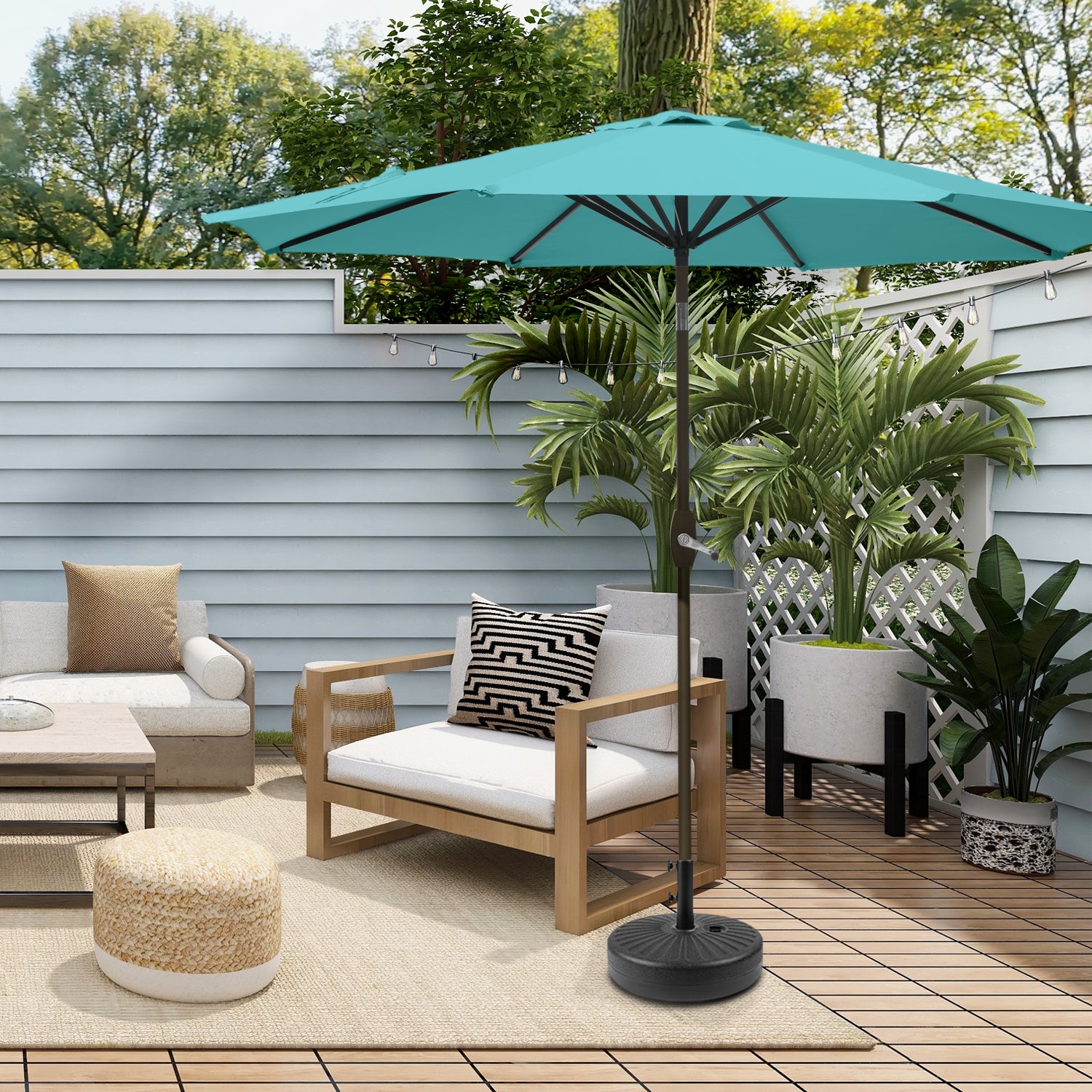 Cabana 9 ft. Patio Table Umbrella with Black color round free standing weight base kit