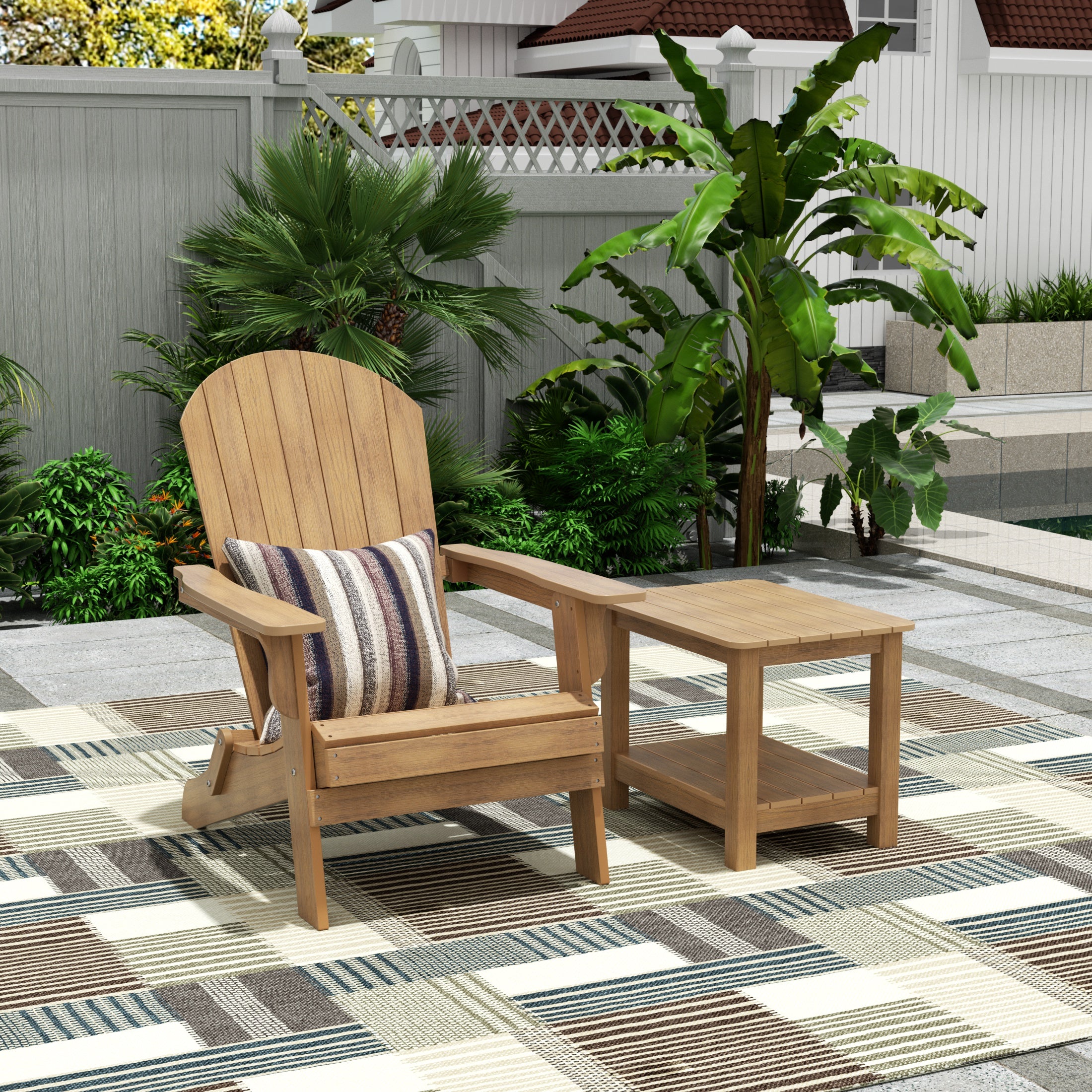 Florence HIPS Outdoor Folding Adirondack Seashell Chair With Side Table