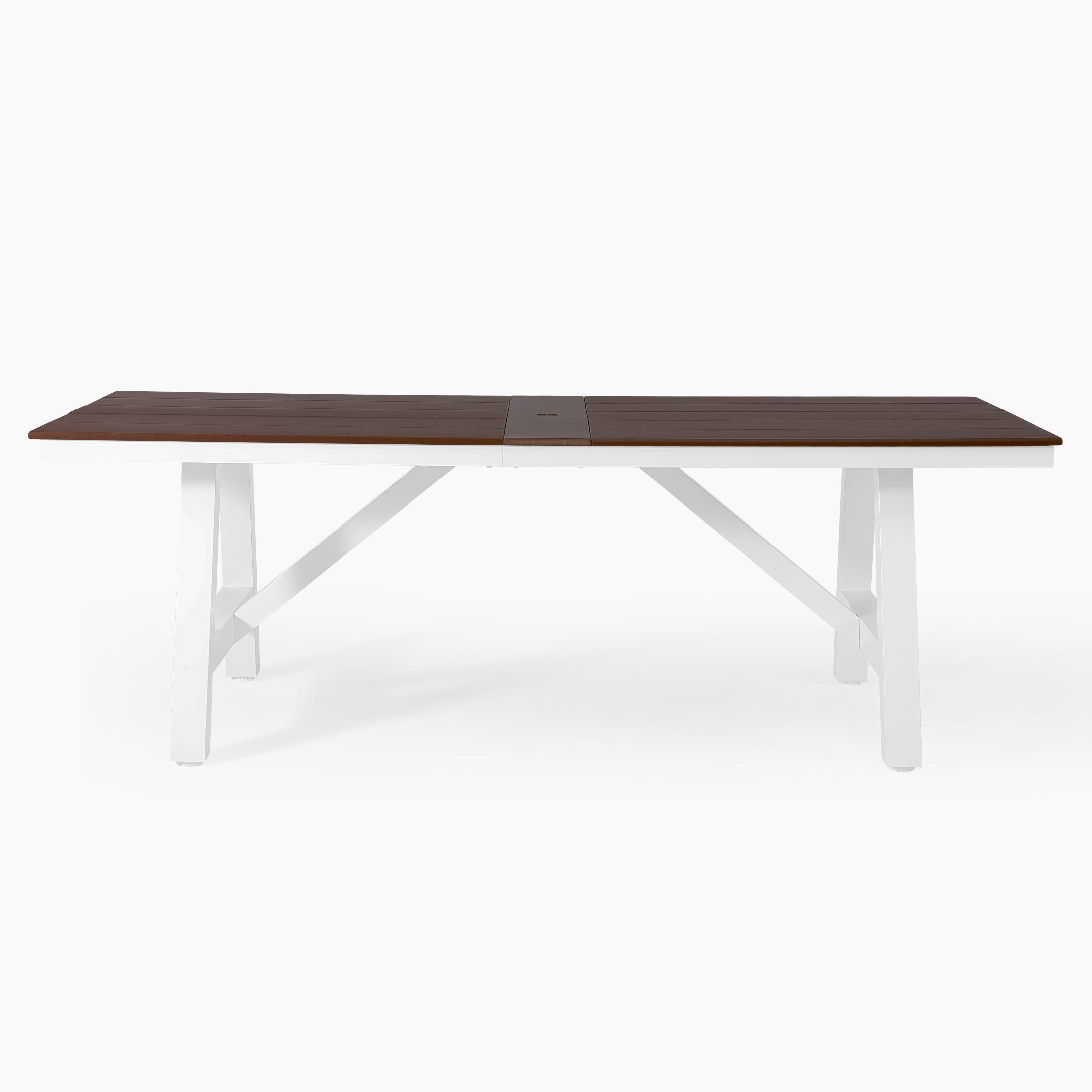 Stinson 90" HDPE Rectangle Outdoor Patio Dining Table With Umbrella Hole and Metal Frame