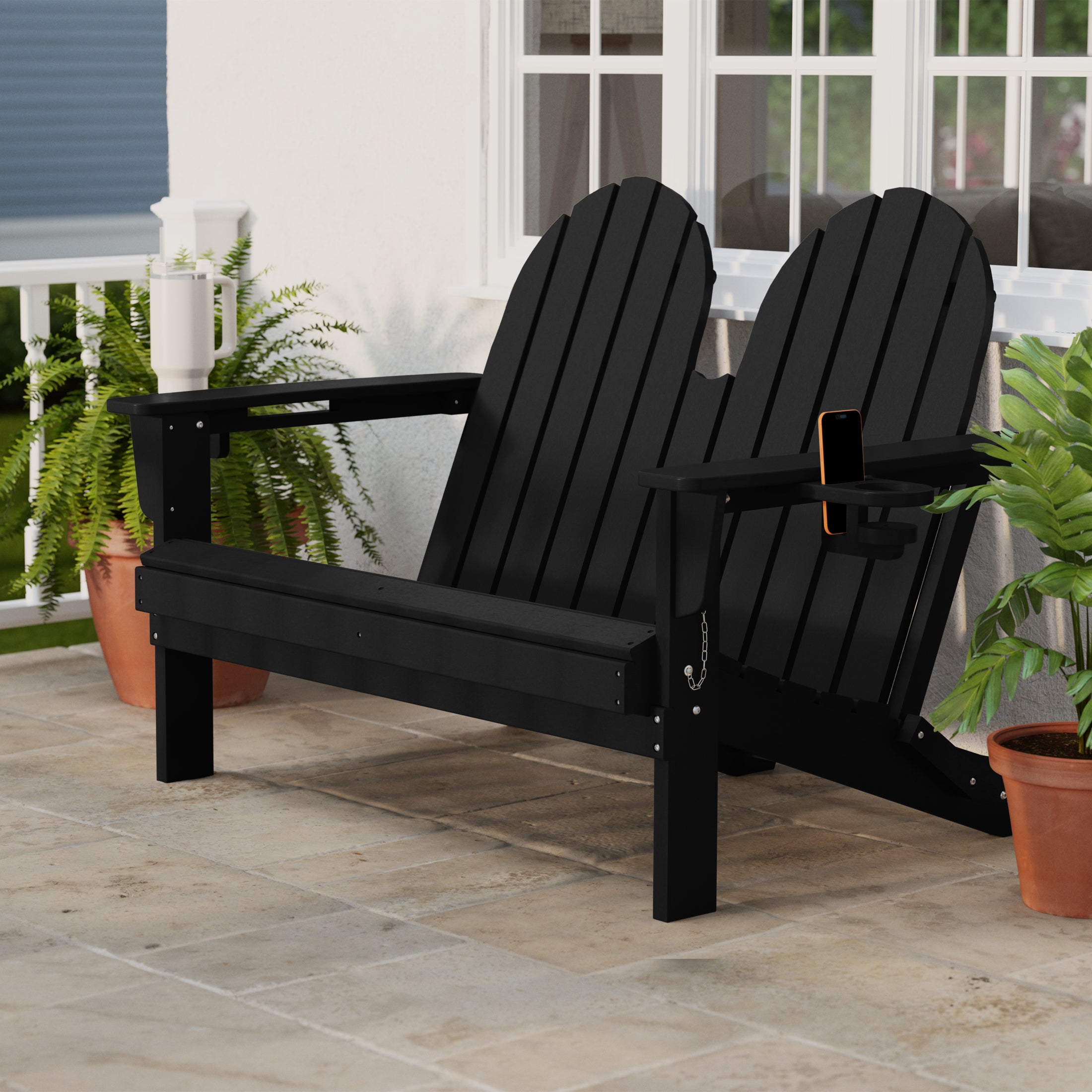 Savannah Outdoor Patio 49" HDPE Folding Adirondack Garden Bench